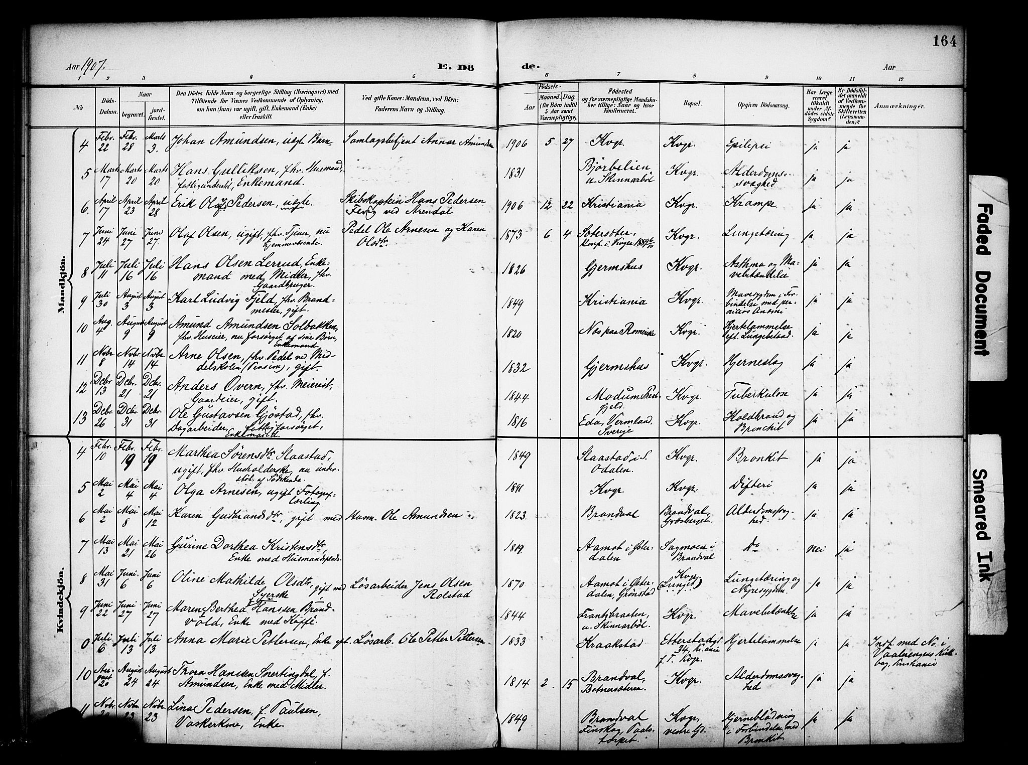 Vinger prestekontor, AV/SAH-PREST-024/H/Ha/Haa/L0016: Parish register (official) no. 16, 1898-1920, p. 164