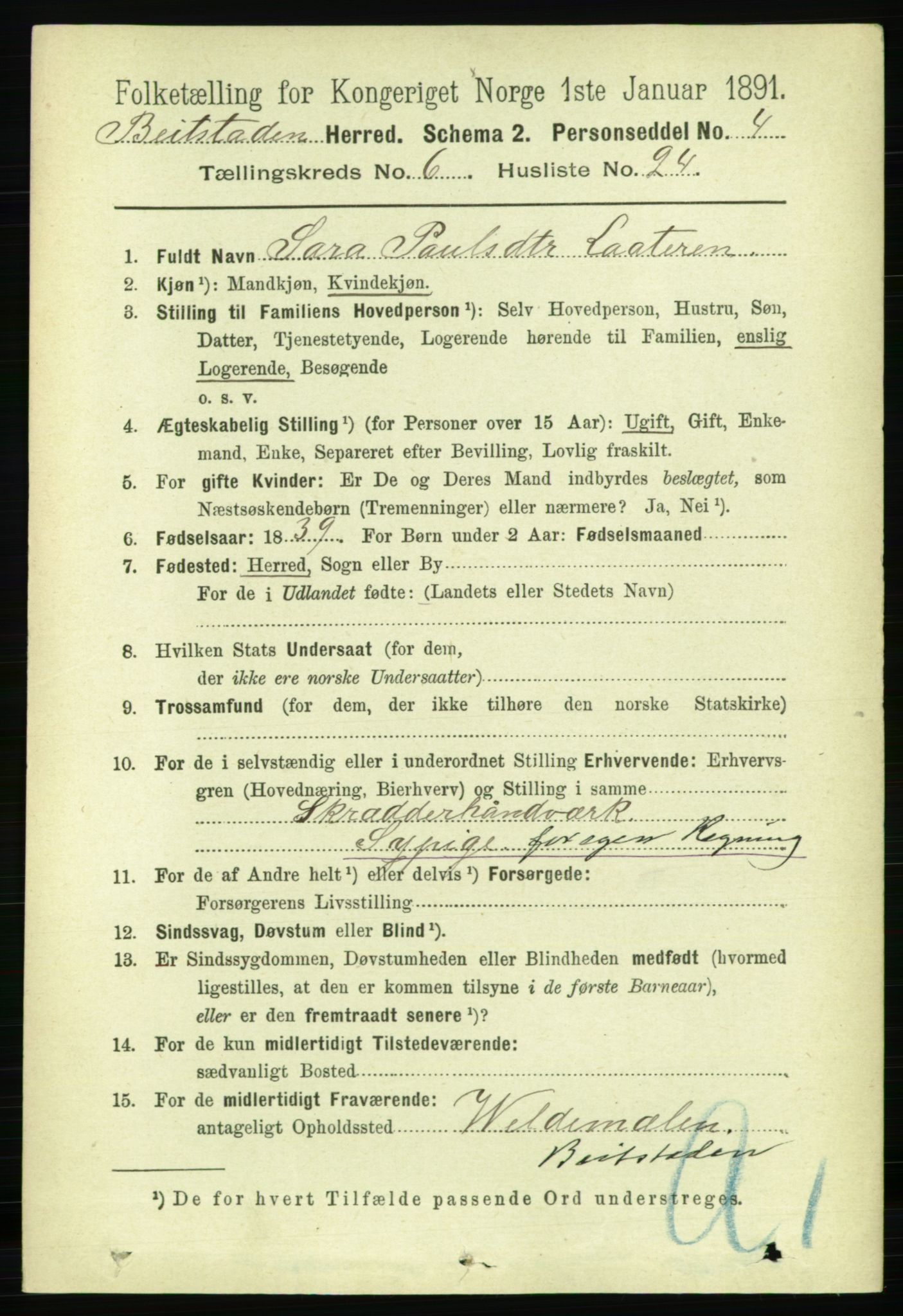 RA, 1891 census for 1727 Beitstad, 1891, p. 1673