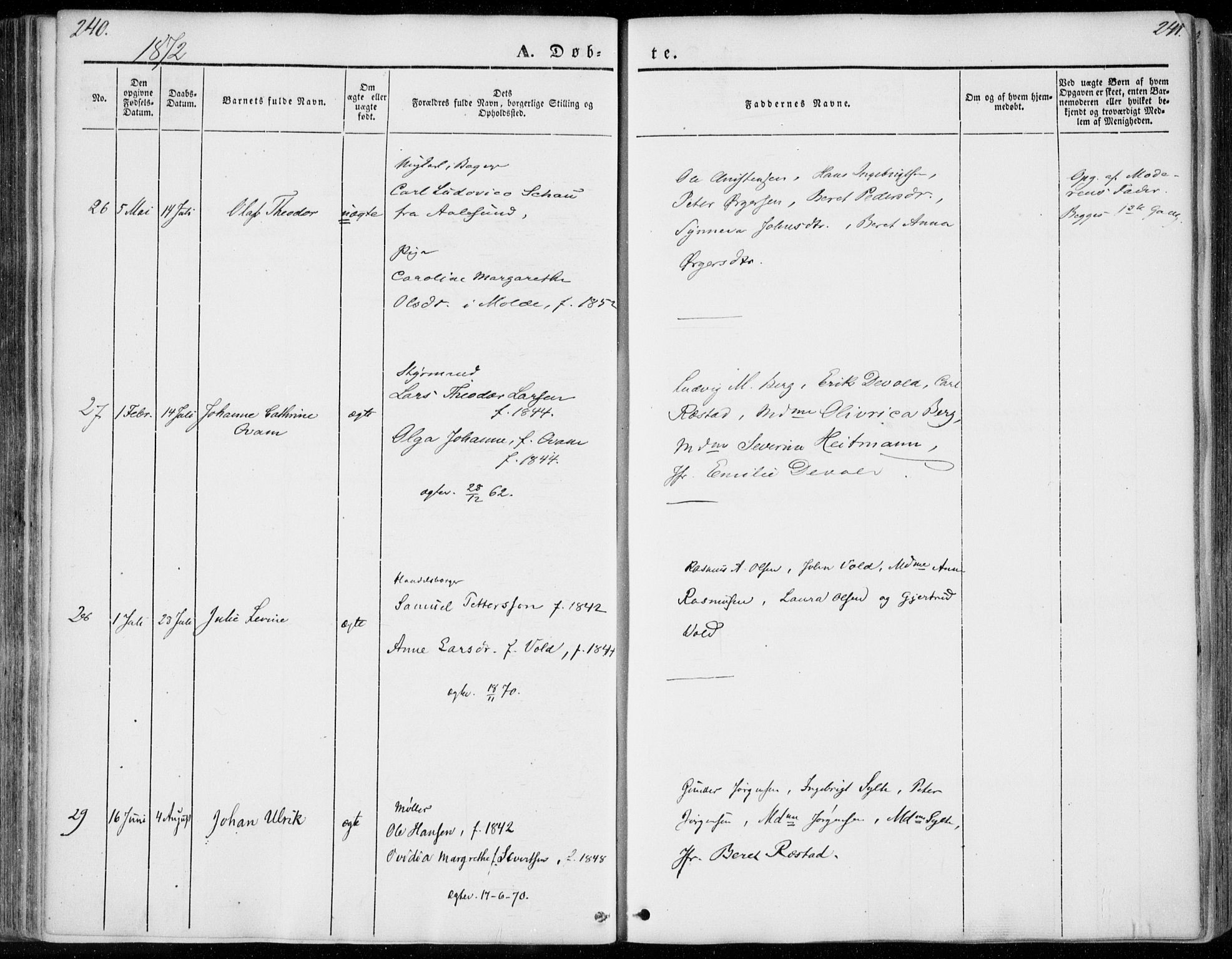 Ministerialprotokoller, klokkerbøker og fødselsregistre - Møre og Romsdal, SAT/A-1454/558/L0689: Parish register (official) no. 558A03, 1843-1872, p. 240-241