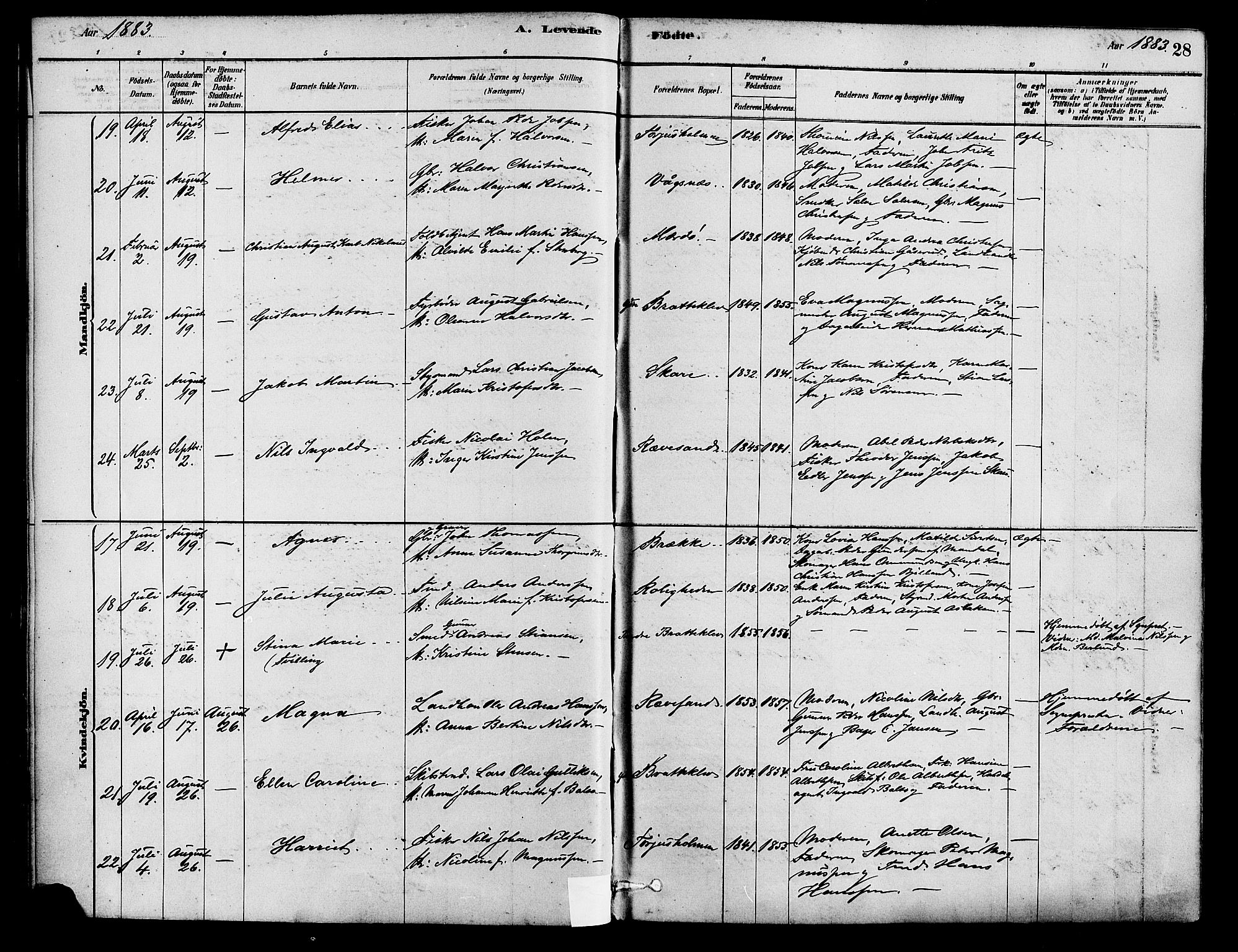 Tromøy sokneprestkontor, AV/SAK-1111-0041/F/Fa/L0009: Parish register (official) no. A 9, 1878-1896, p. 28