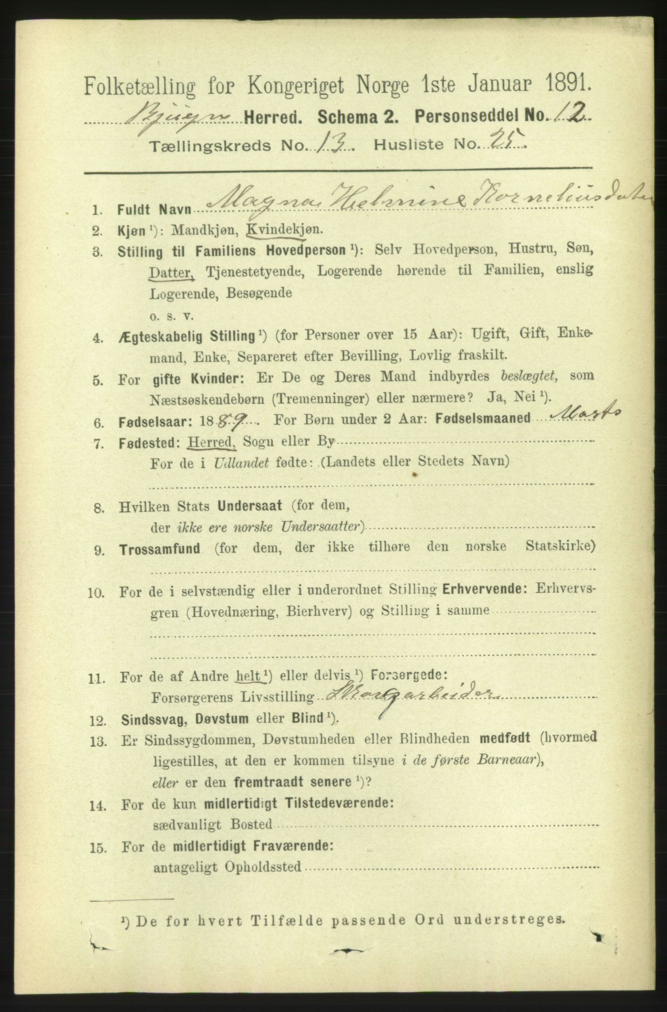 RA, 1891 census for 1627 Bjugn, 1891, p. 3922