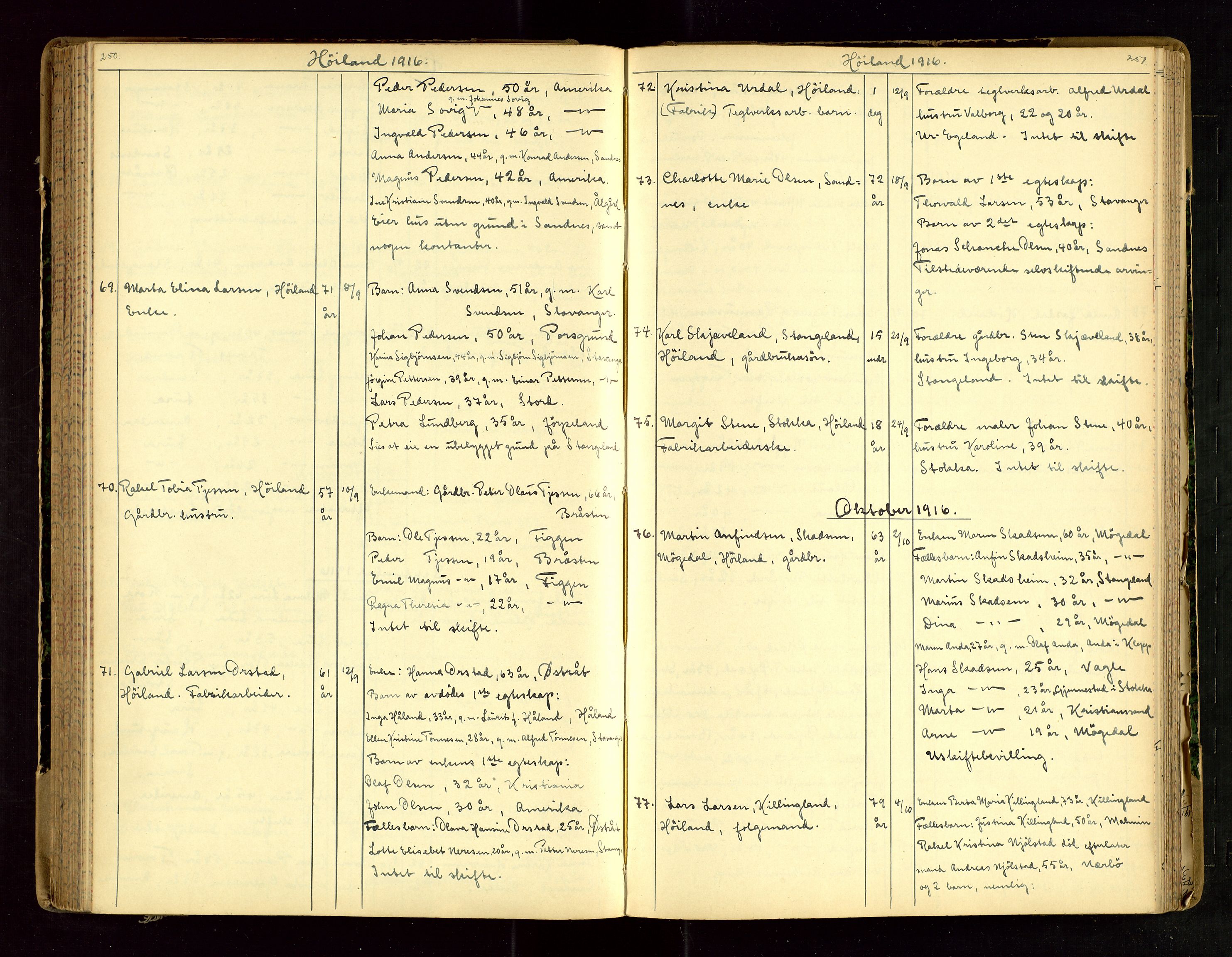 Jæren sorenskriveri, AV/SAST-A-100310/01/5/52/52B/L0003: DØDSFALLPROTOKOLL, 1910-1916, p. 250-251