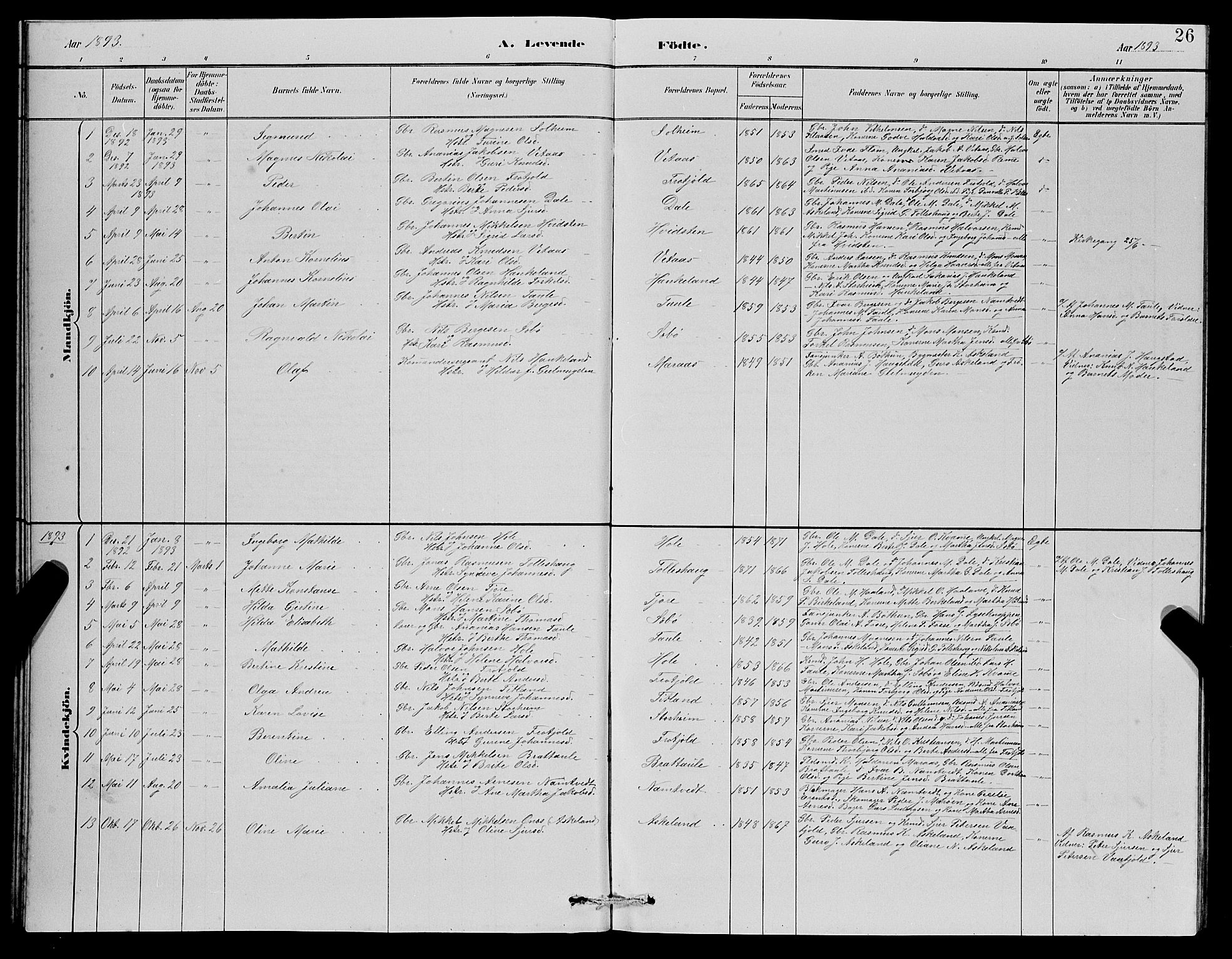 Manger sokneprestembete, AV/SAB-A-76801/H/Hab: Parish register (copy) no. D 2, 1883-1894, p. 26