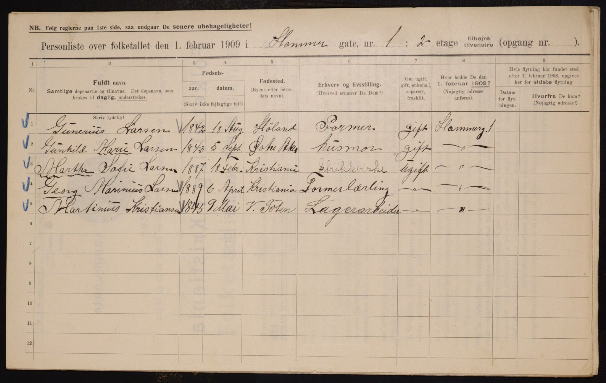 OBA, Municipal Census 1909 for Kristiania, 1909, p. 31098