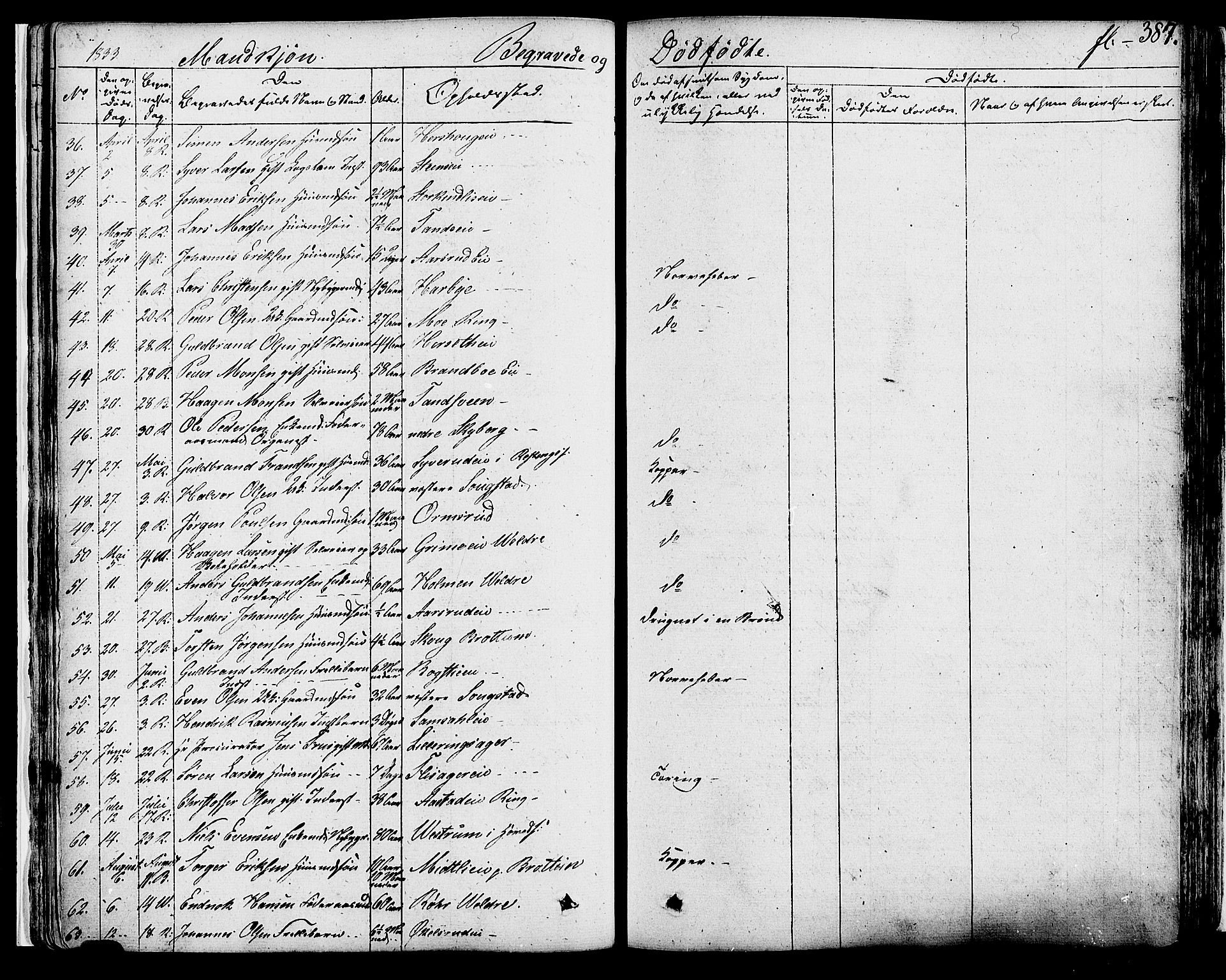 Ringsaker prestekontor, SAH/PREST-014/K/Ka/L0007: Parish register (official) no. 7B, 1826-1837, p. 387