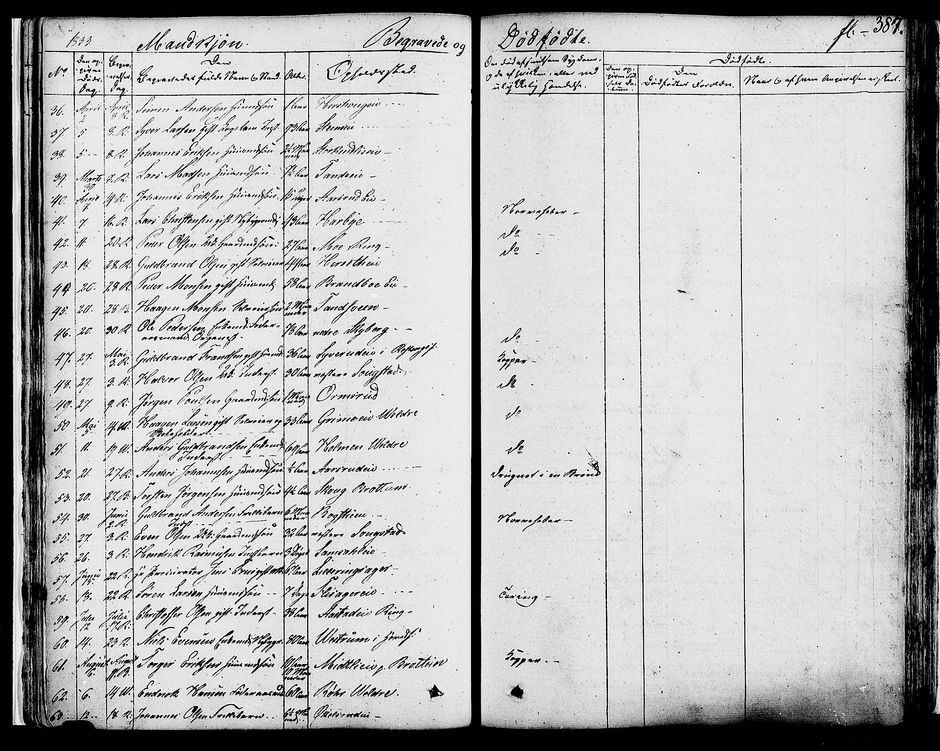 Ringsaker prestekontor, AV/SAH-PREST-014/K/Ka/L0007: Parish register (official) no. 7B, 1826-1837, p. 387