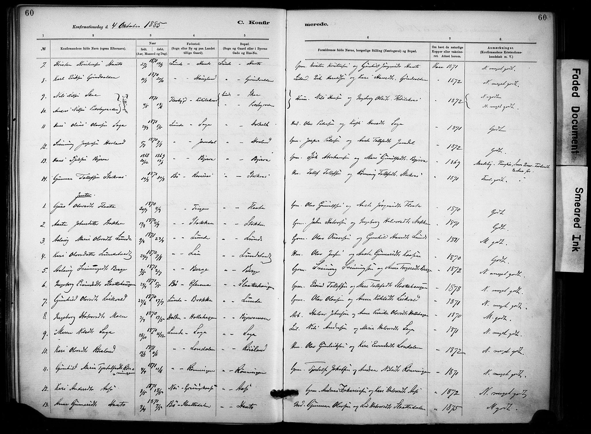 Lunde kirkebøker, SAKO/A-282/F/Fa/L0002: Parish register (official) no. I 2, 1884-1892, p. 60