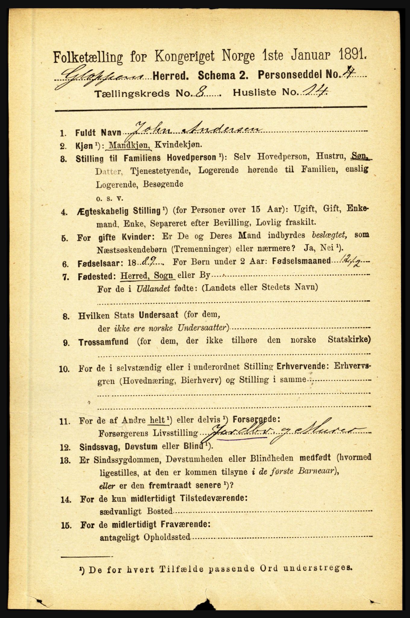 RA, 1891 census for 1445 Gloppen, 1891, p. 3239