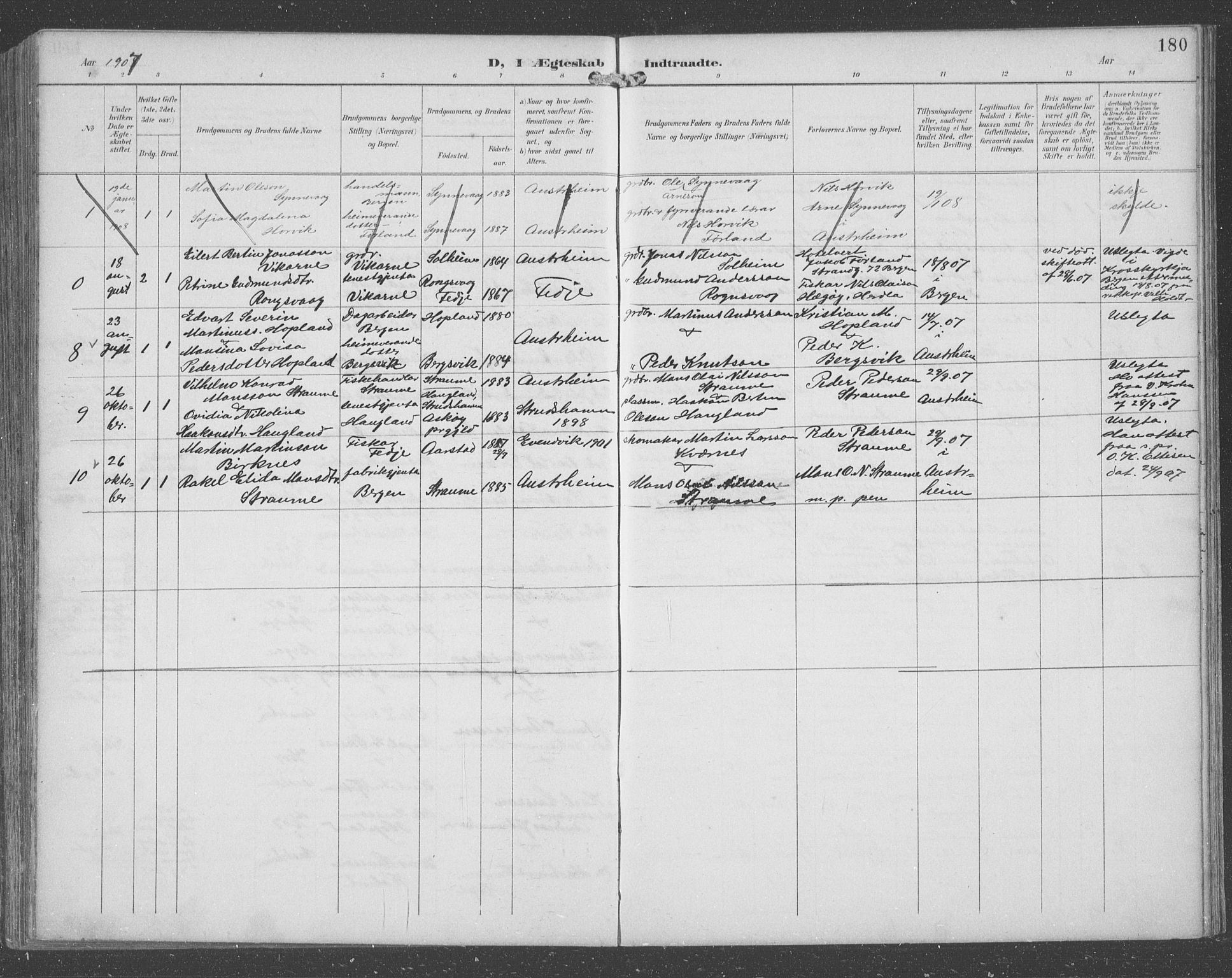 Lindås Sokneprestembete, SAB/A-76701/H/Hab: Parish register (copy) no. C 4, 1894-1910, p. 180