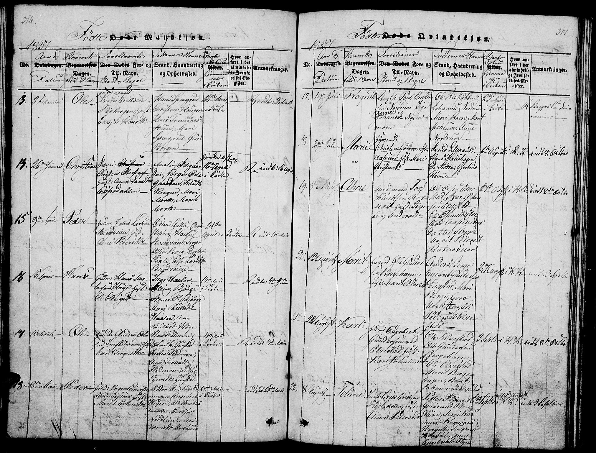 Ringebu prestekontor, AV/SAH-PREST-082/H/Ha/Hab/L0001: Parish register (copy) no. 1, 1821-1839, p. 316-317