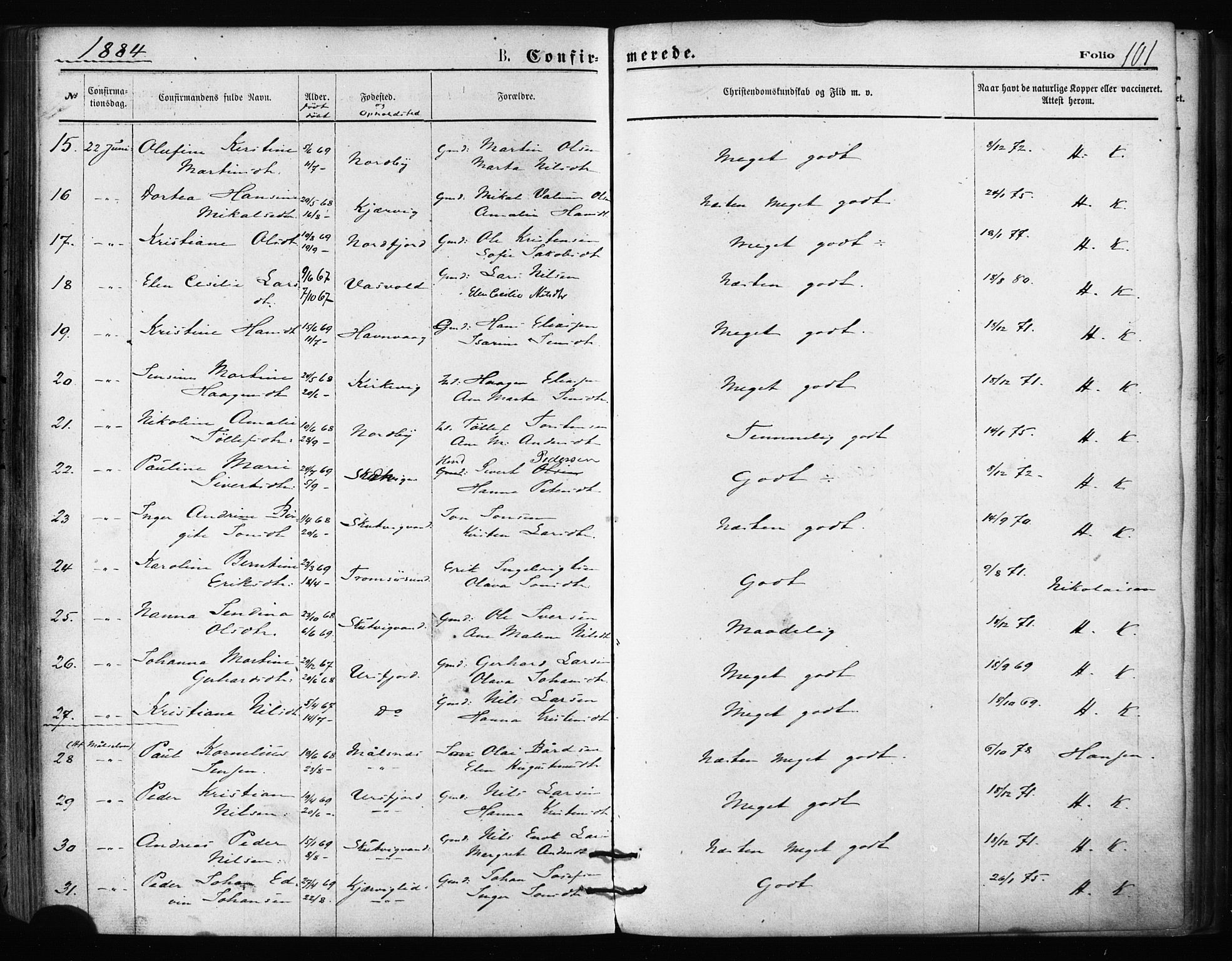 Balsfjord sokneprestembete, SATØ/S-1303/G/Ga/L0002kirke: Parish register (official) no. 2, 1871-1886, p. 101
