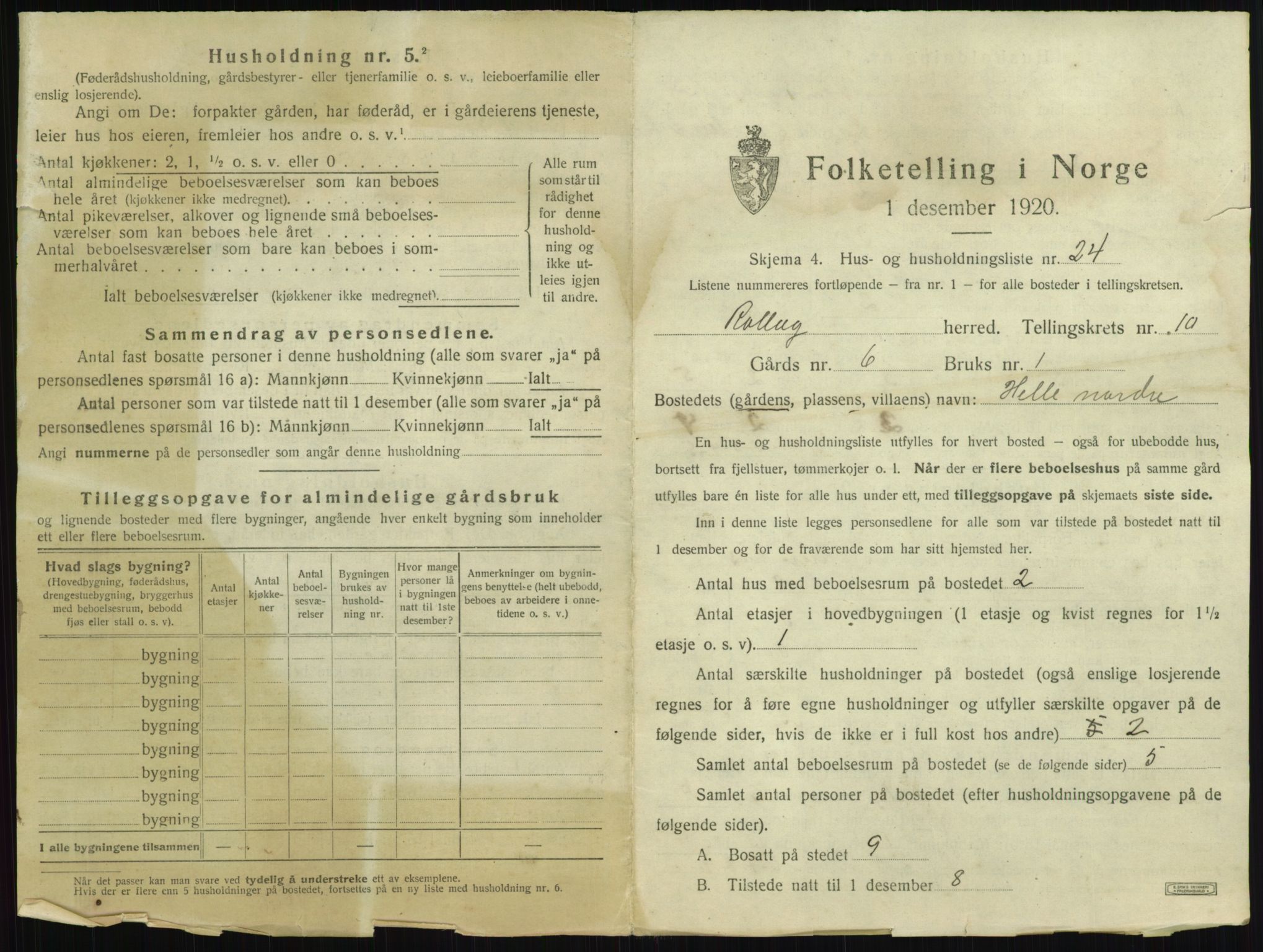 SAKO, 1920 census for Rollag, 1920, p. 566