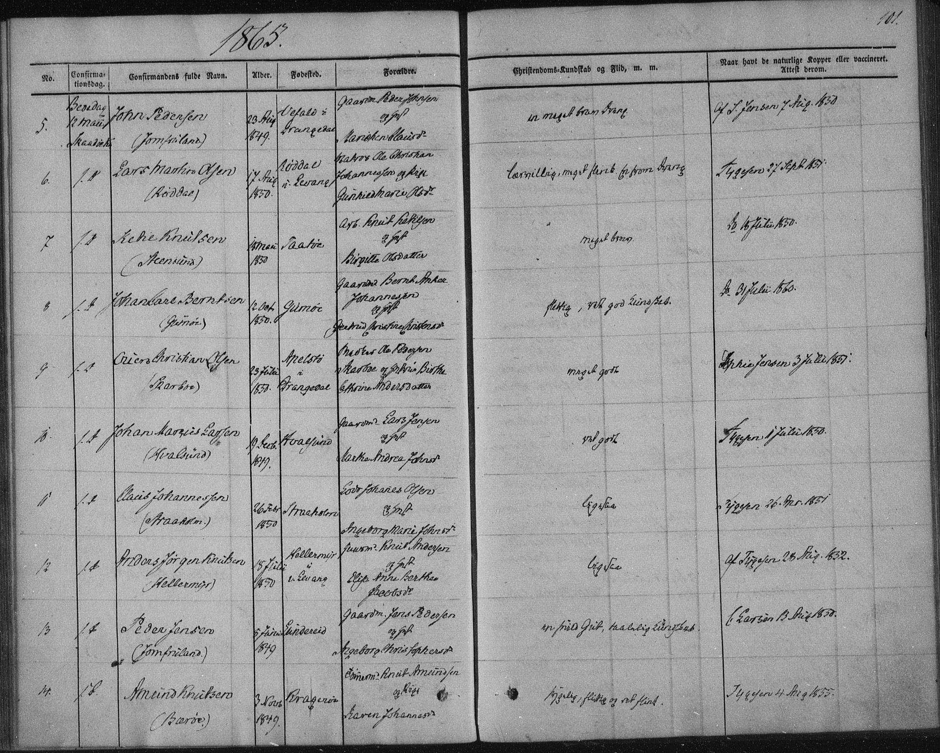 Sannidal kirkebøker, AV/SAKO-A-296/F/Fa/L0009: Parish register (official) no. 9, 1855-1873, p. 101