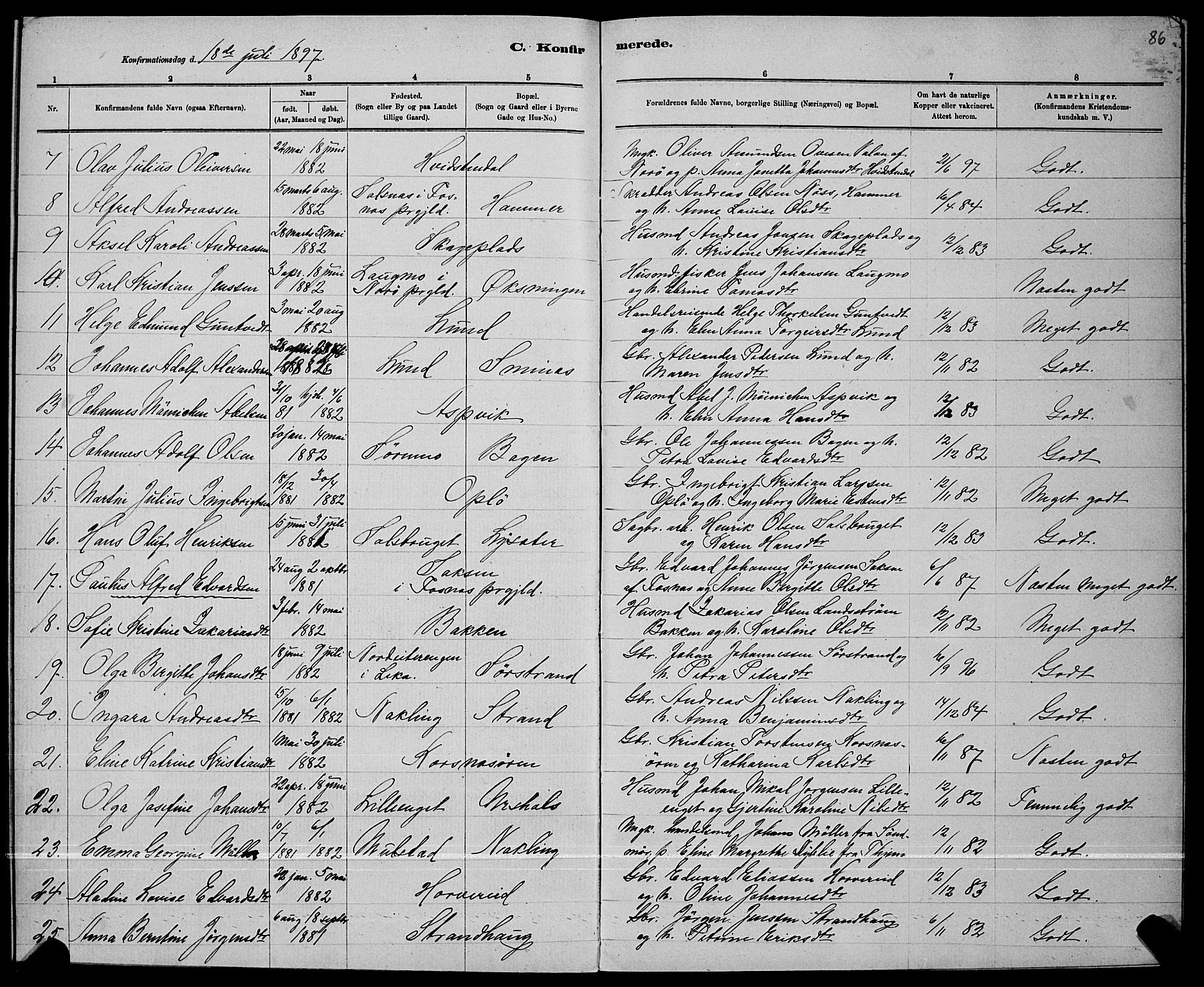Ministerialprotokoller, klokkerbøker og fødselsregistre - Nord-Trøndelag, SAT/A-1458/780/L0651: Parish register (copy) no. 780C03, 1884-1898, p. 86