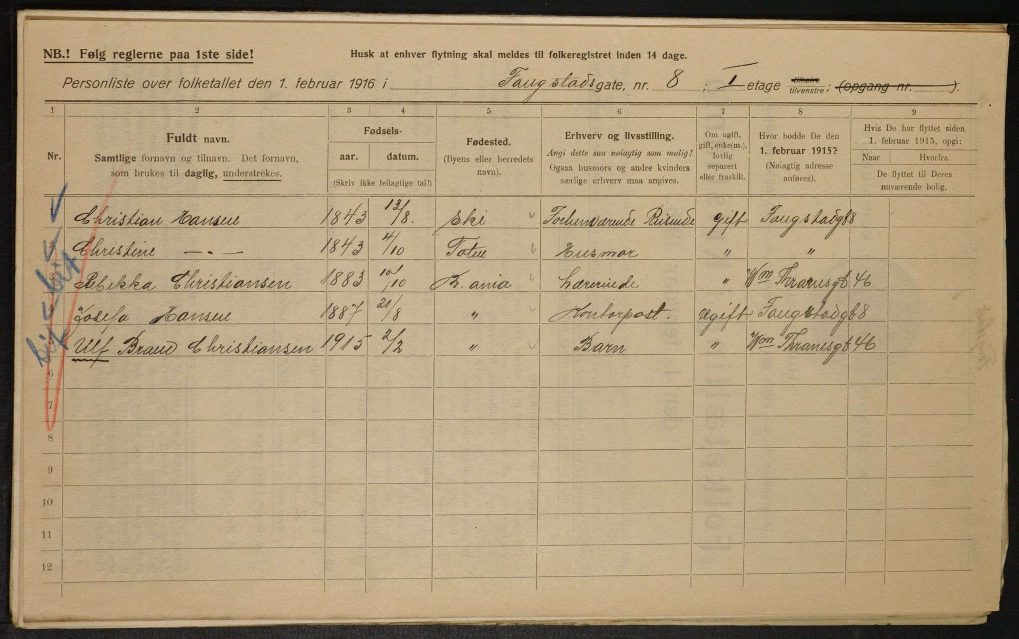 OBA, Municipal Census 1916 for Kristiania, 1916, p. 25692