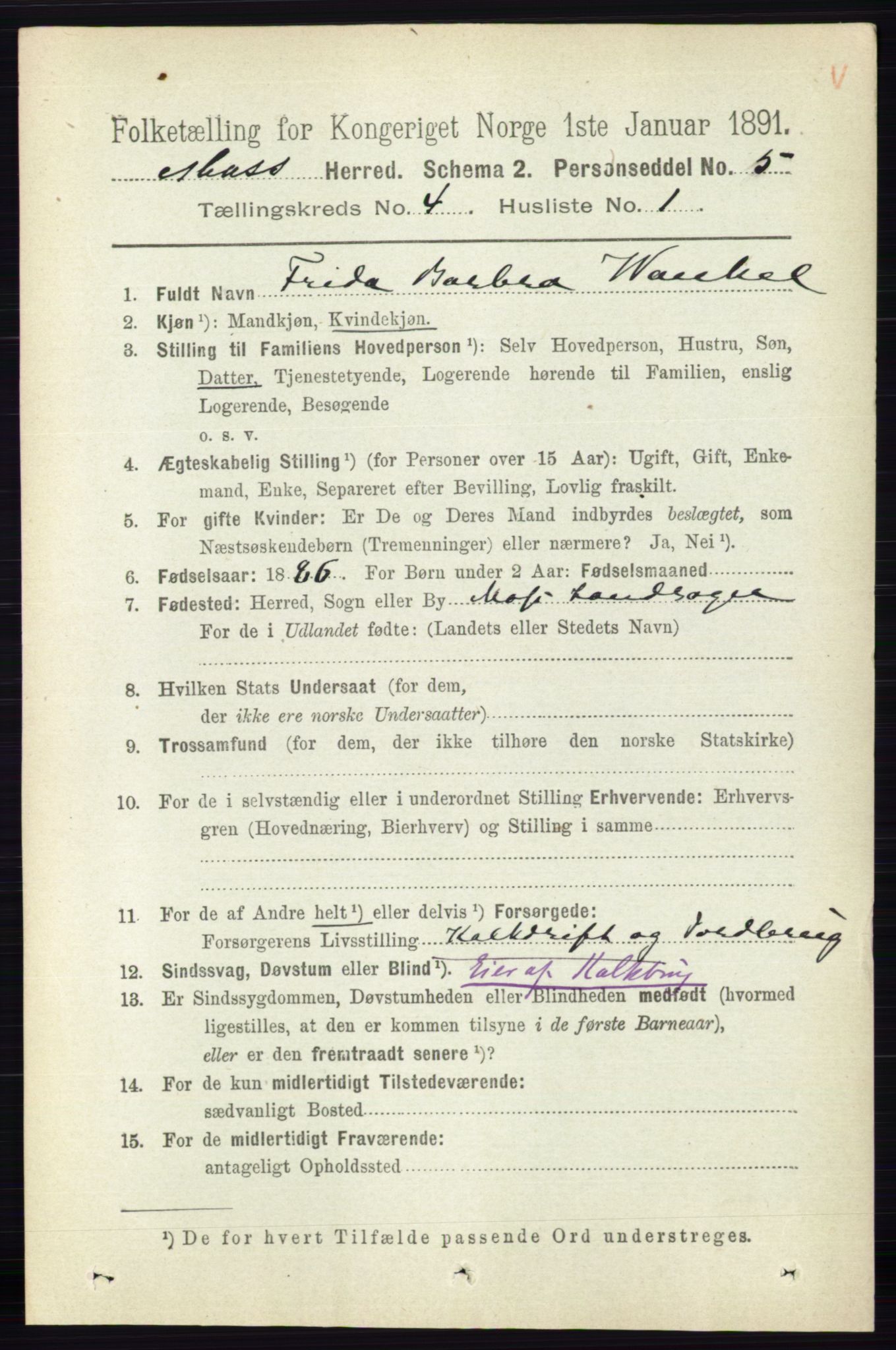 RA, 1891 Census for 0194 Moss, 1891, p. 1317