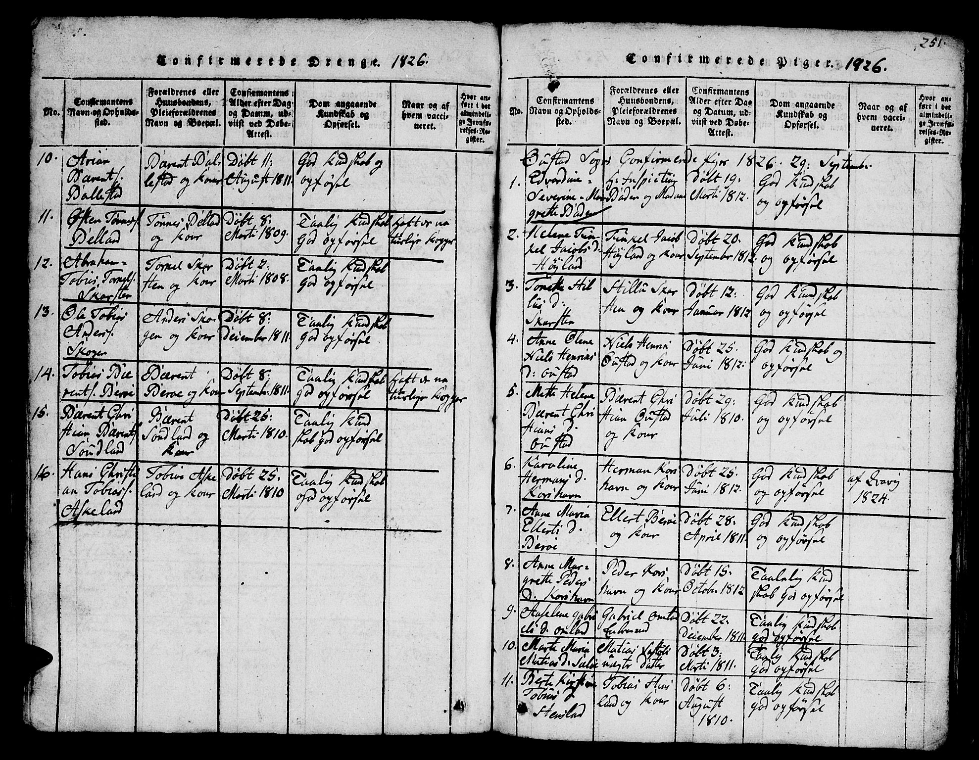 Lyngdal sokneprestkontor, AV/SAK-1111-0029/F/Fb/Fba/L0001: Parish register (copy) no. B 1, 1816-1876, p. 251