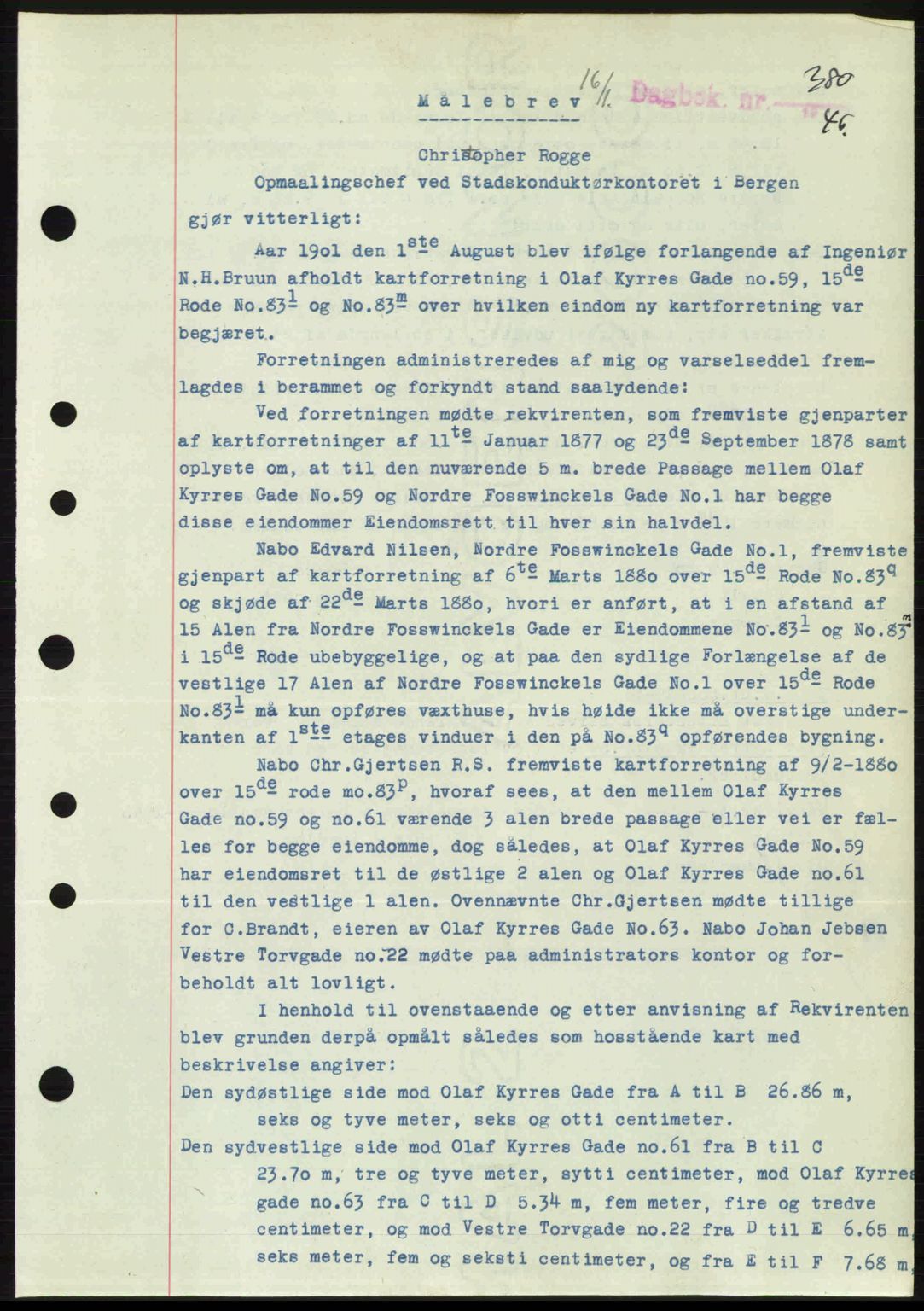 Byfogd og Byskriver i Bergen, SAB/A-3401/03/03Bc/L0022: Mortgage book no. A18, 1946-1946, Diary no: : 380/1946