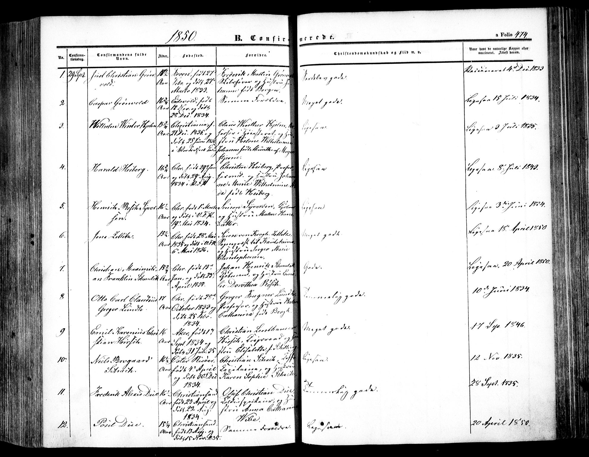 Oslo domkirke Kirkebøker, SAO/A-10752/F/Fa/L0013: Parish register (official) no. 13, 1844-1864, p. 474