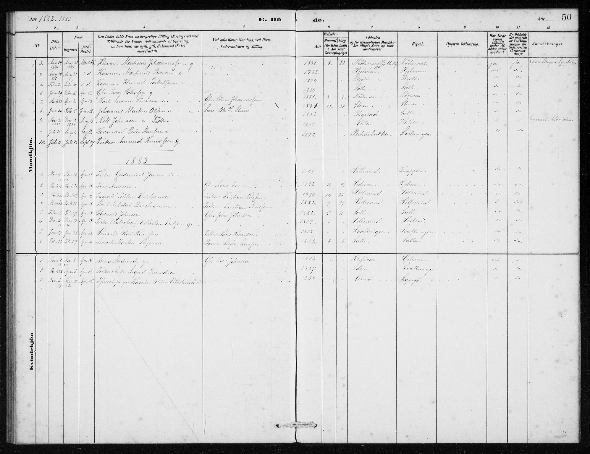 Manger sokneprestembete, AV/SAB-A-76801/H/Haa: Parish register (official) no. E  1, 1881-1890, p. 50