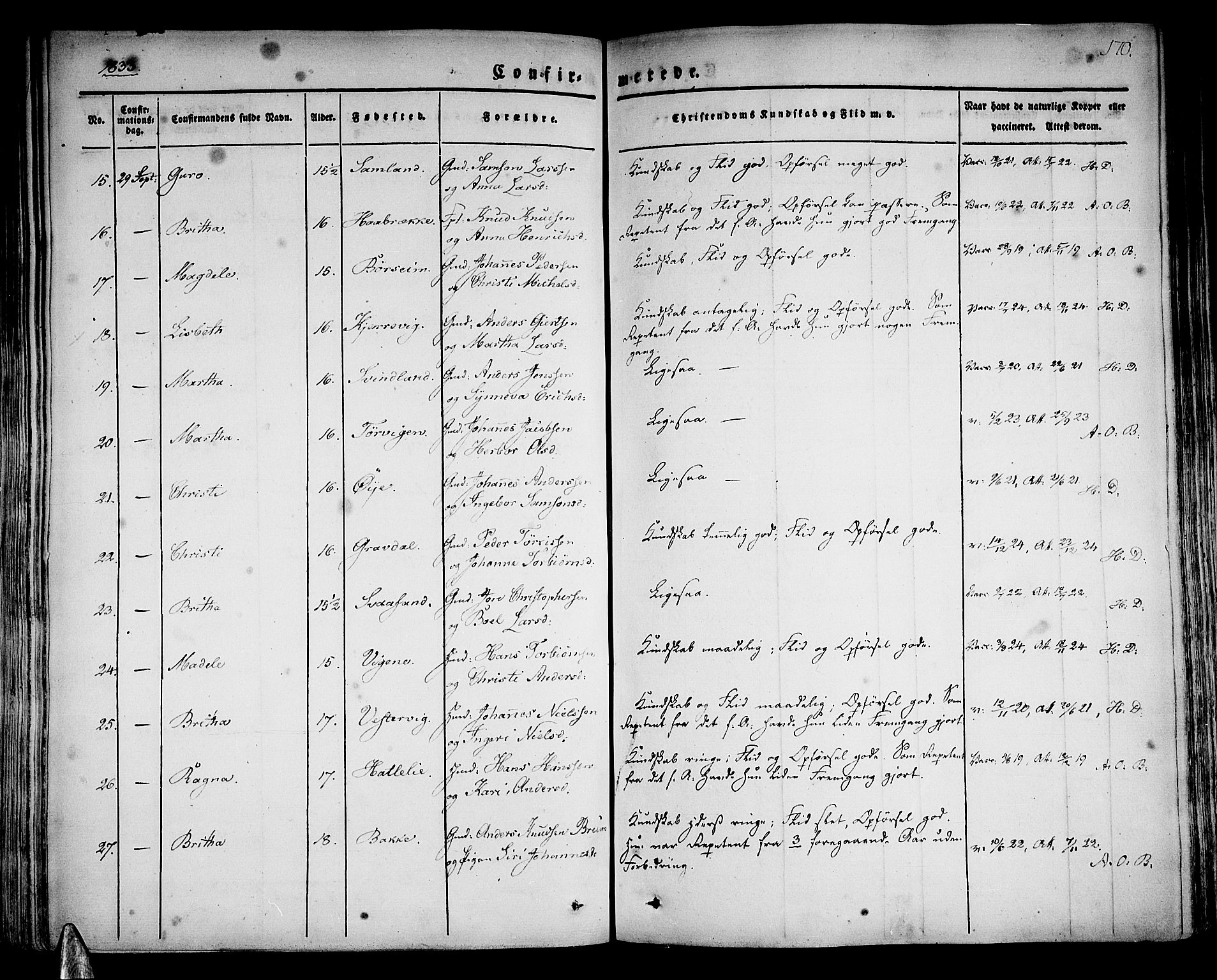 Strandebarm sokneprestembete, AV/SAB-A-78401/H/Haa: Parish register (official) no. A 6, 1826-1843, p. 170