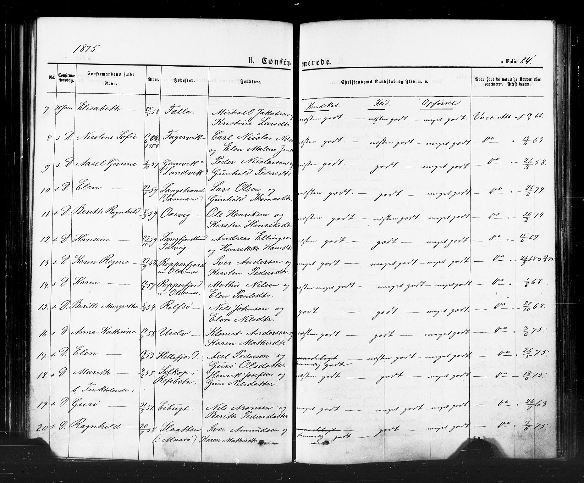 Hammerfest sokneprestkontor, AV/SATØ-S-1347/H/Ha/L0007.kirke: Parish register (official) no. 7, 1869-1884, p. 84