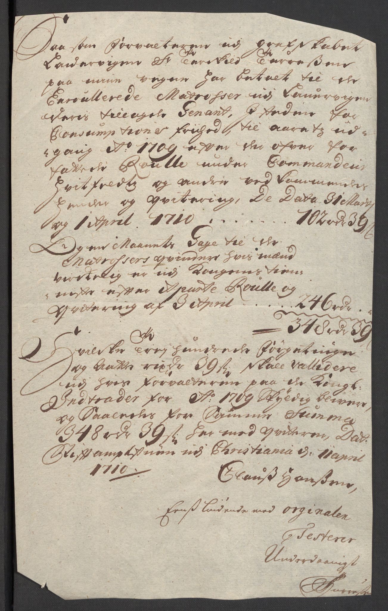 Rentekammeret inntil 1814, Reviderte regnskaper, Fogderegnskap, RA/EA-4092/R33/L1981: Fogderegnskap Larvik grevskap, 1709-1710, p. 197