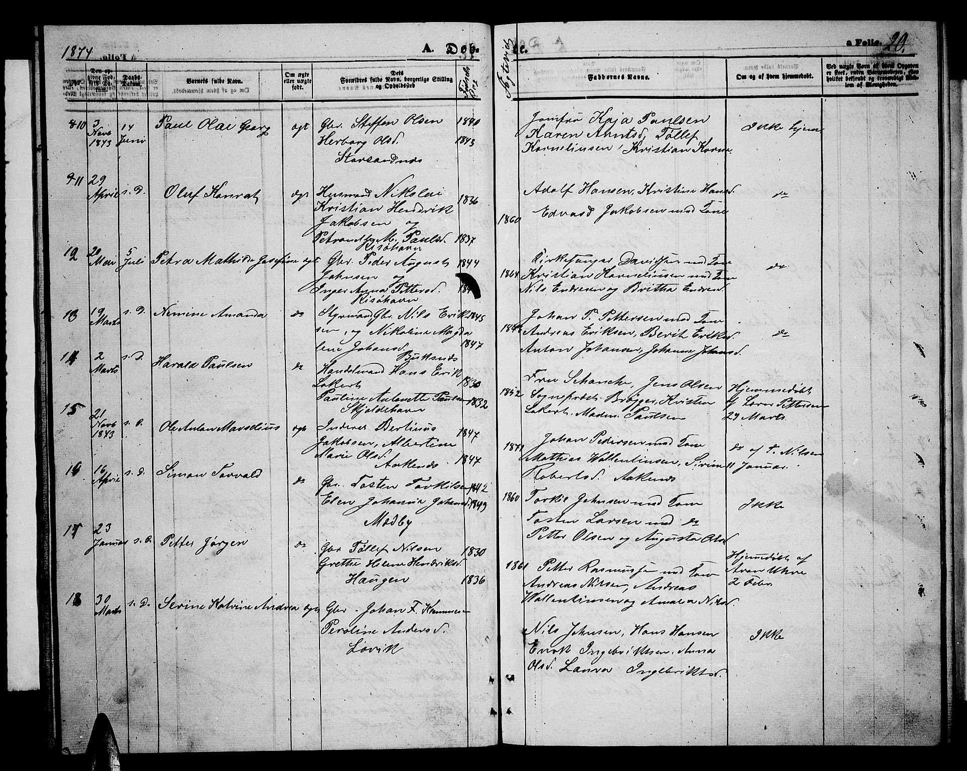 Ministerialprotokoller, klokkerbøker og fødselsregistre - Nordland, AV/SAT-A-1459/898/L1426: Parish register (copy) no. 898C01, 1869-1886, p. 20