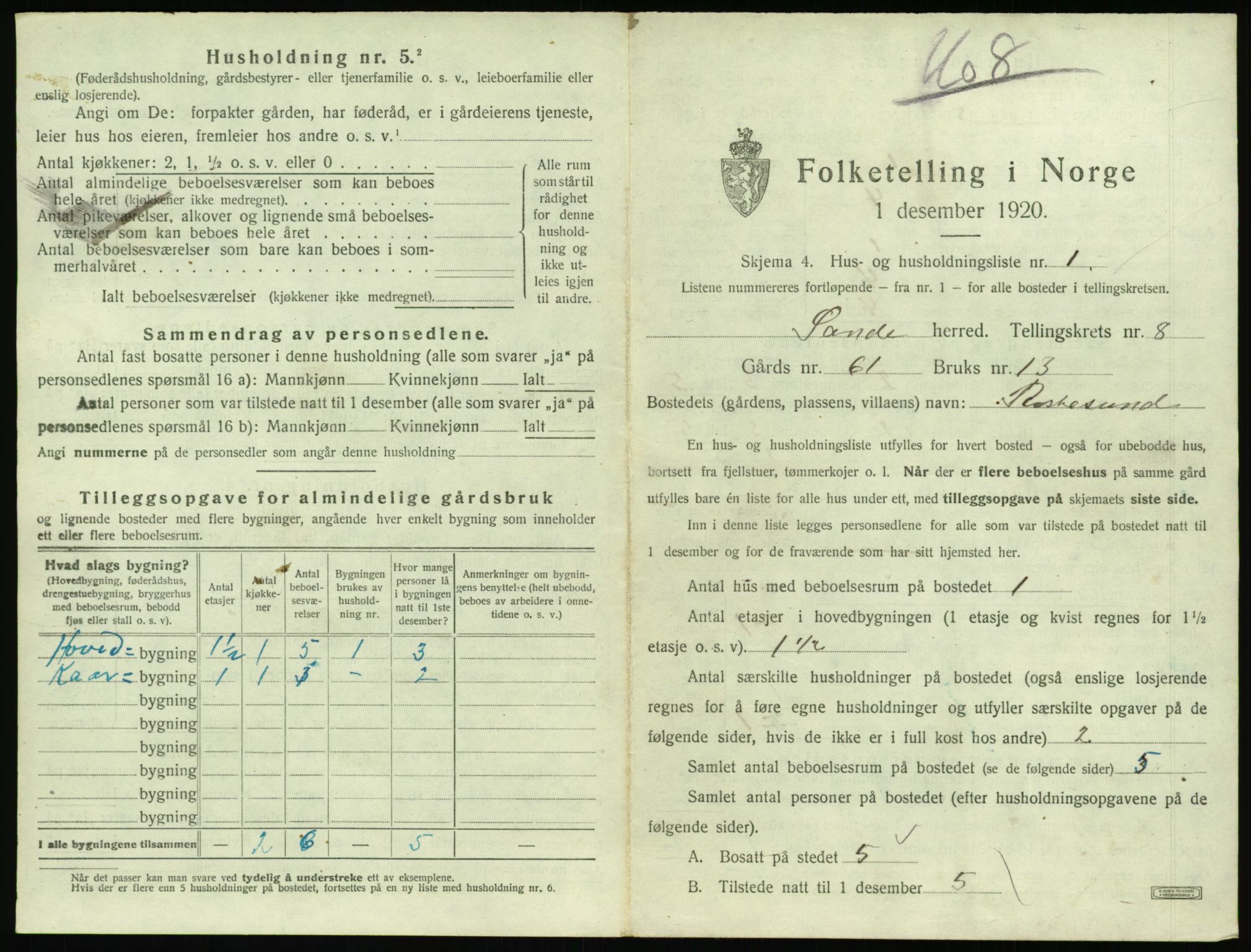 SAT, 1920 census for Sande (MR), 1920, p. 666