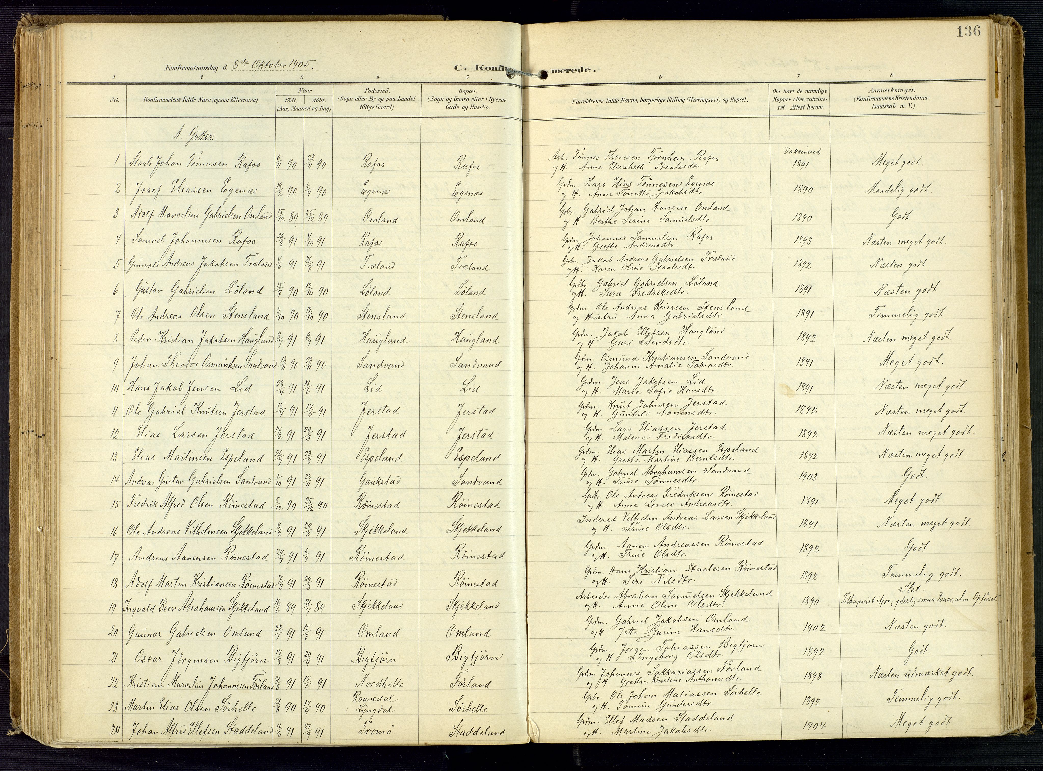 Kvinesdal sokneprestkontor, AV/SAK-1111-0026/F/Fa/Fab/L0009: Parish register (official) no. A 9, 1898-1915, p. 136