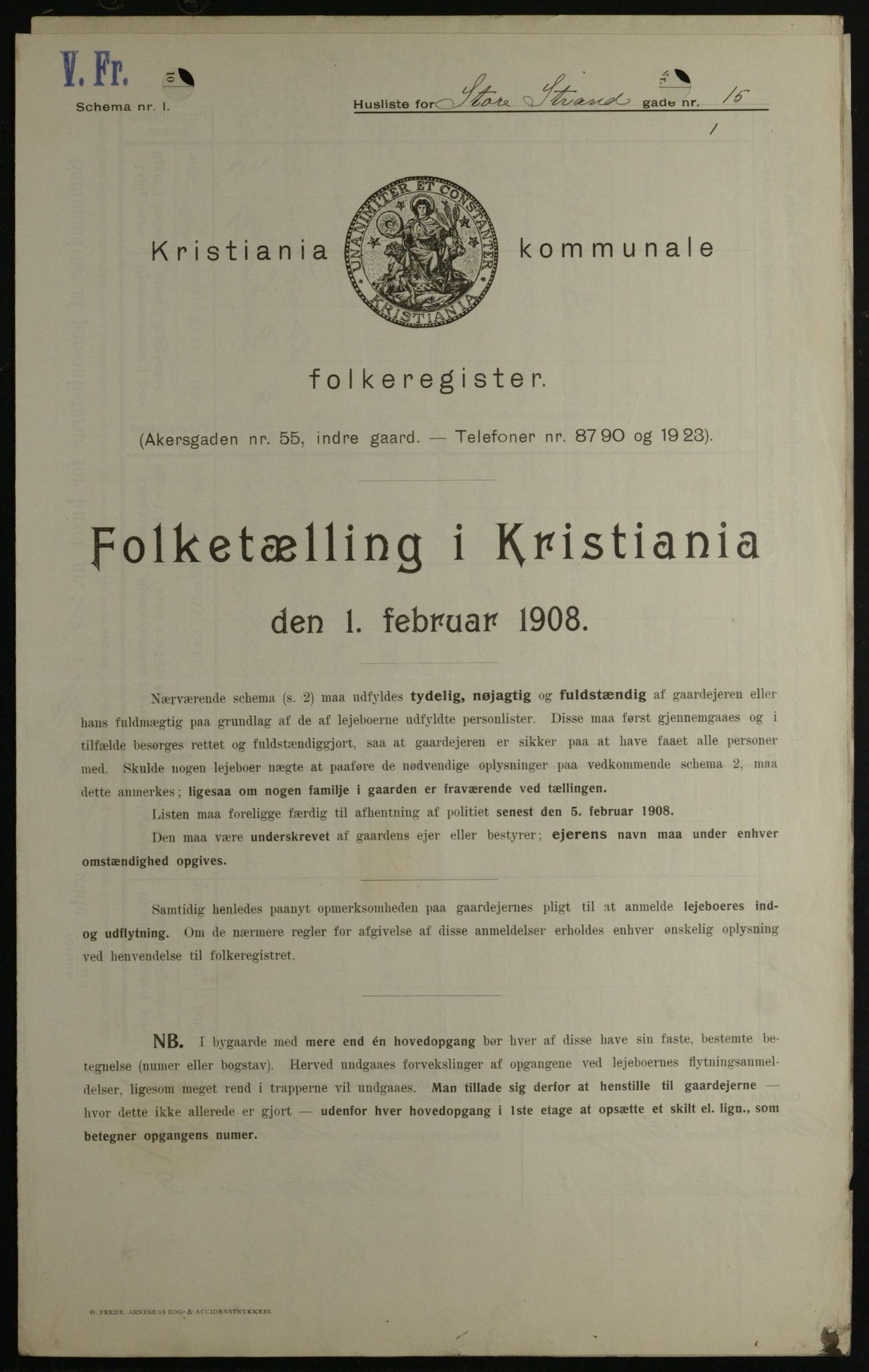 OBA, Municipal Census 1908 for Kristiania, 1908, p. 92452