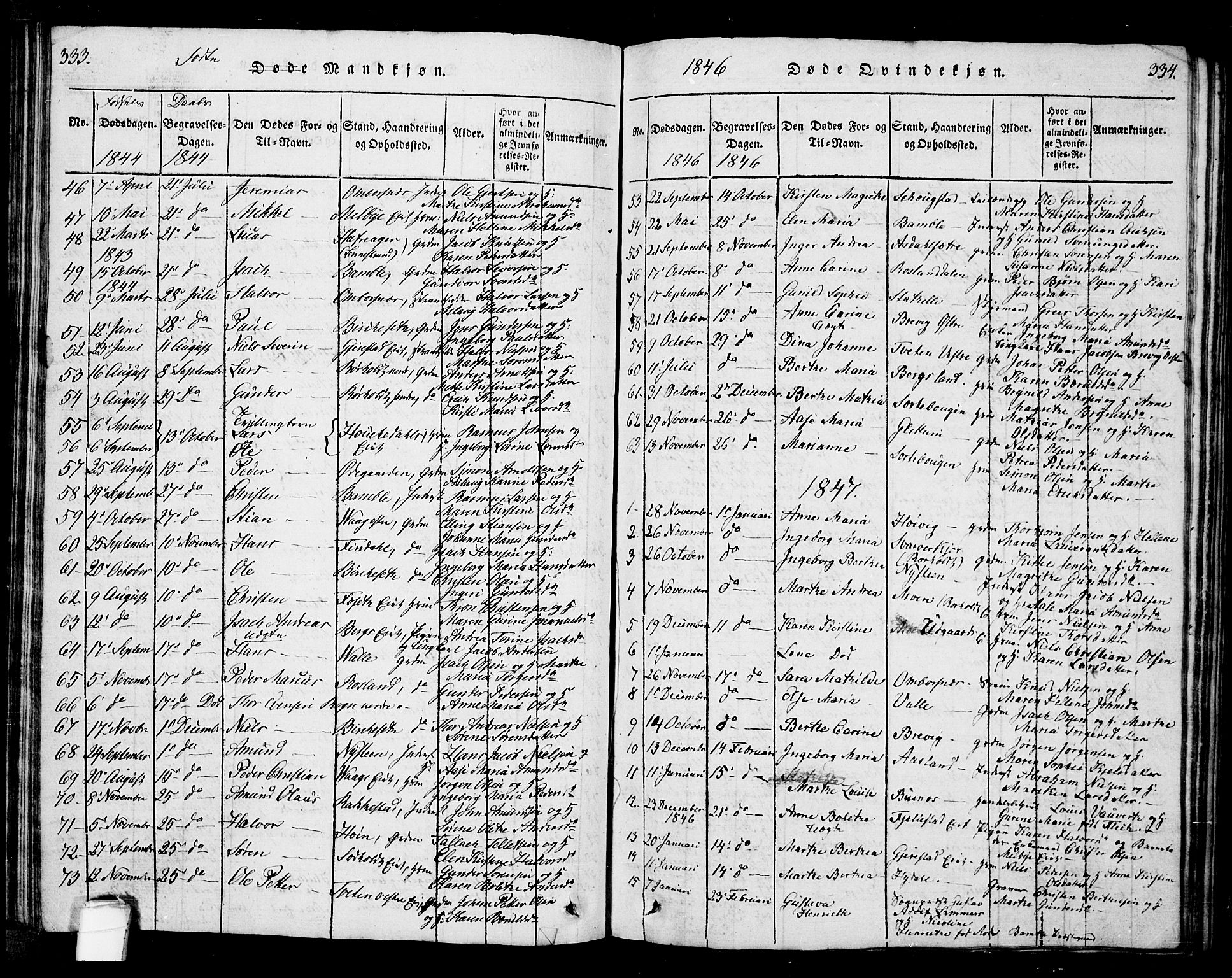 Bamble kirkebøker, AV/SAKO-A-253/G/Ga/L0005: Parish register (copy) no. I 5, 1814-1855, p. 333-334
