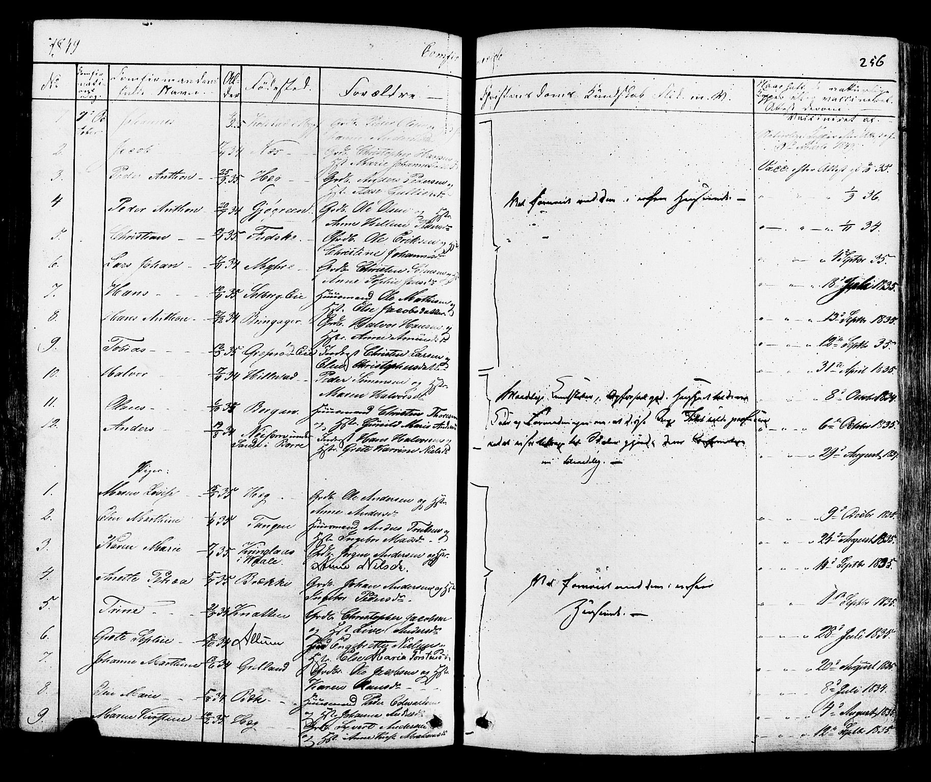 Botne kirkebøker, AV/SAKO-A-340/F/Fa/L0006: Parish register (official) no. I 6, 1836-1877, p. 256