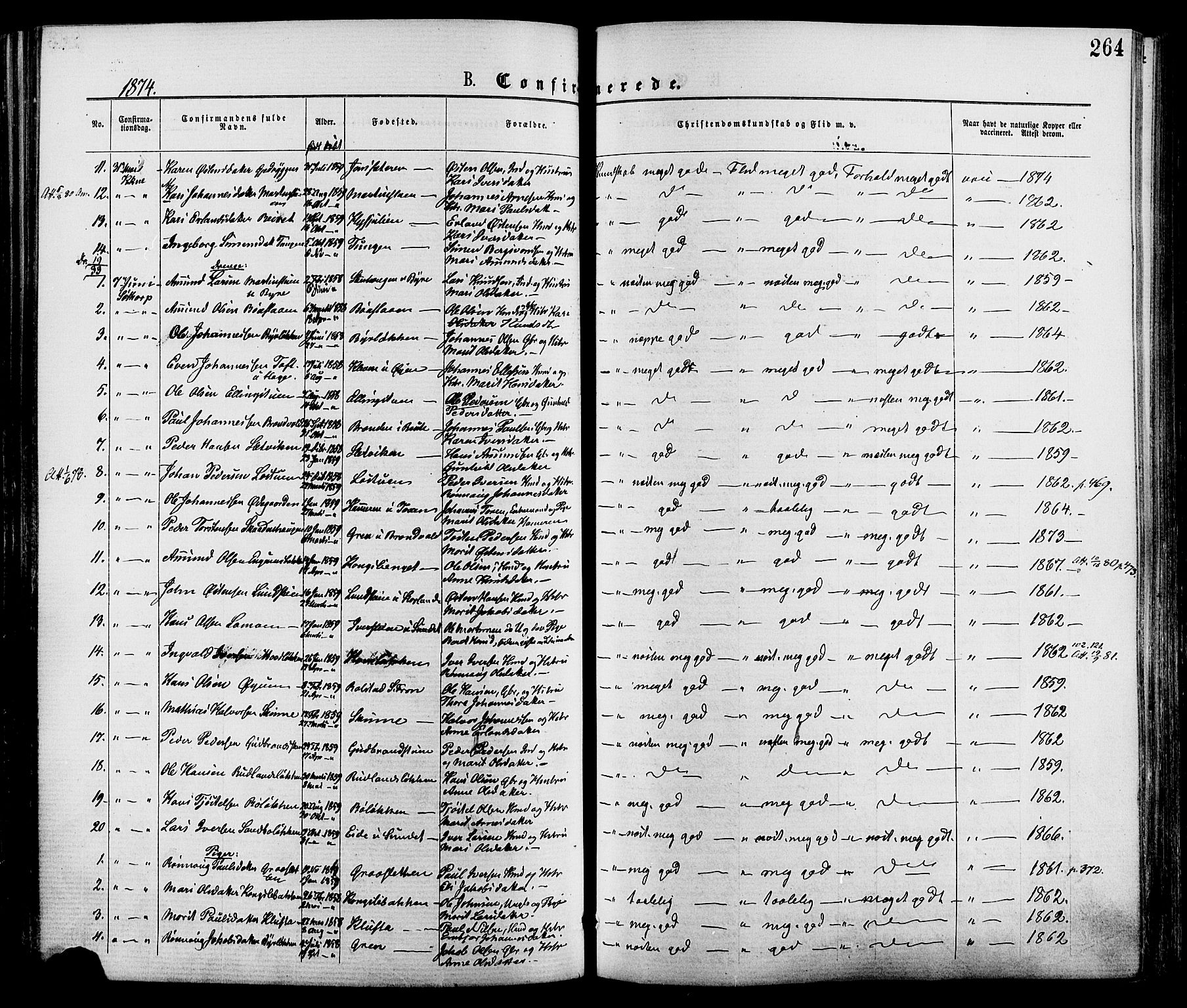 Nord-Fron prestekontor, AV/SAH-PREST-080/H/Ha/Haa/L0002: Parish register (official) no. 2, 1865-1883, p. 264