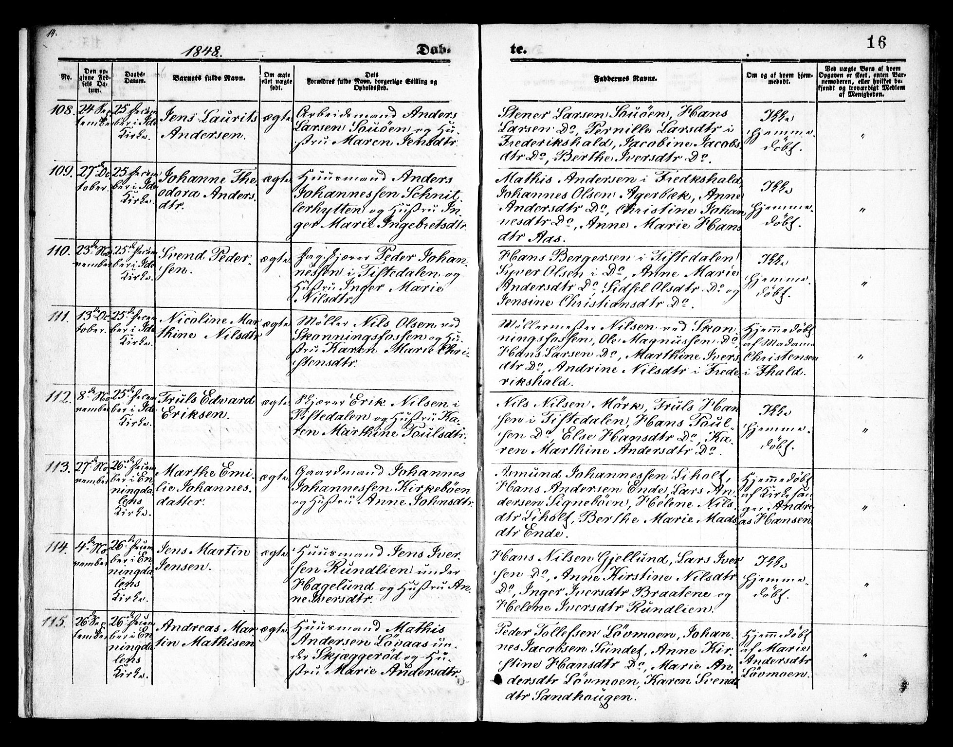 Idd prestekontor Kirkebøker, AV/SAO-A-10911/F/Fc/L0004a: Parish register (official) no. III 4A, 1848-1860, p. 16