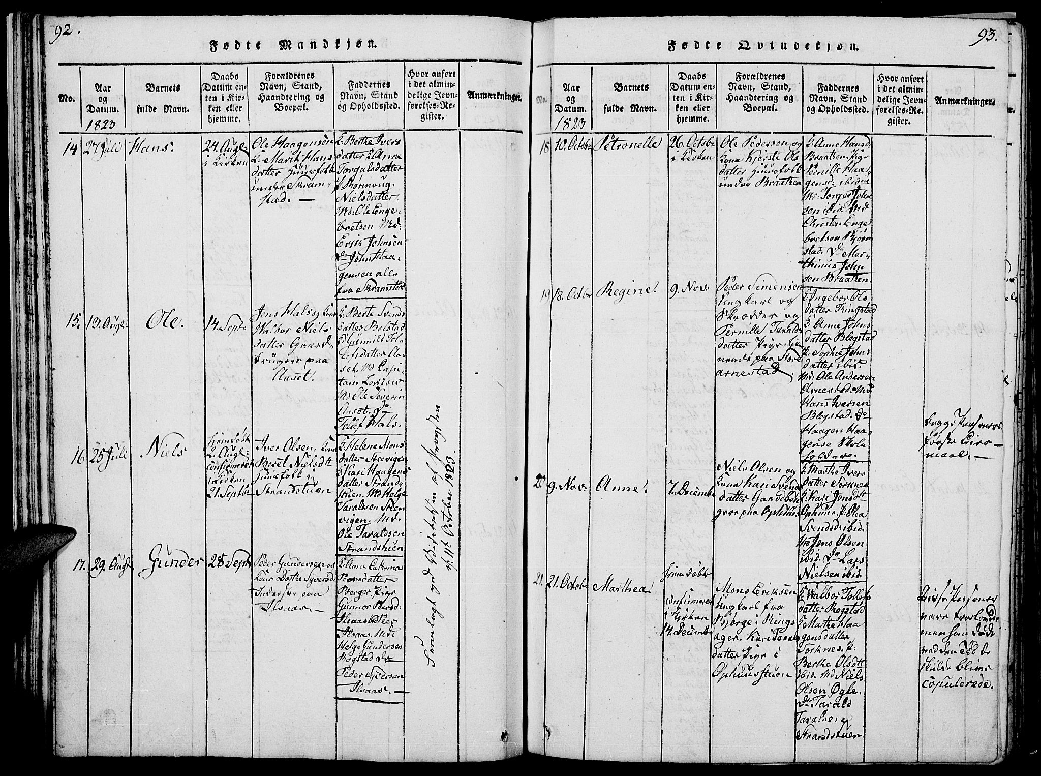 Åmot prestekontor, Hedmark, SAH/PREST-056/H/Ha/Hab/L0001: Parish register (copy) no. 1, 1815-1847, p. 92-93