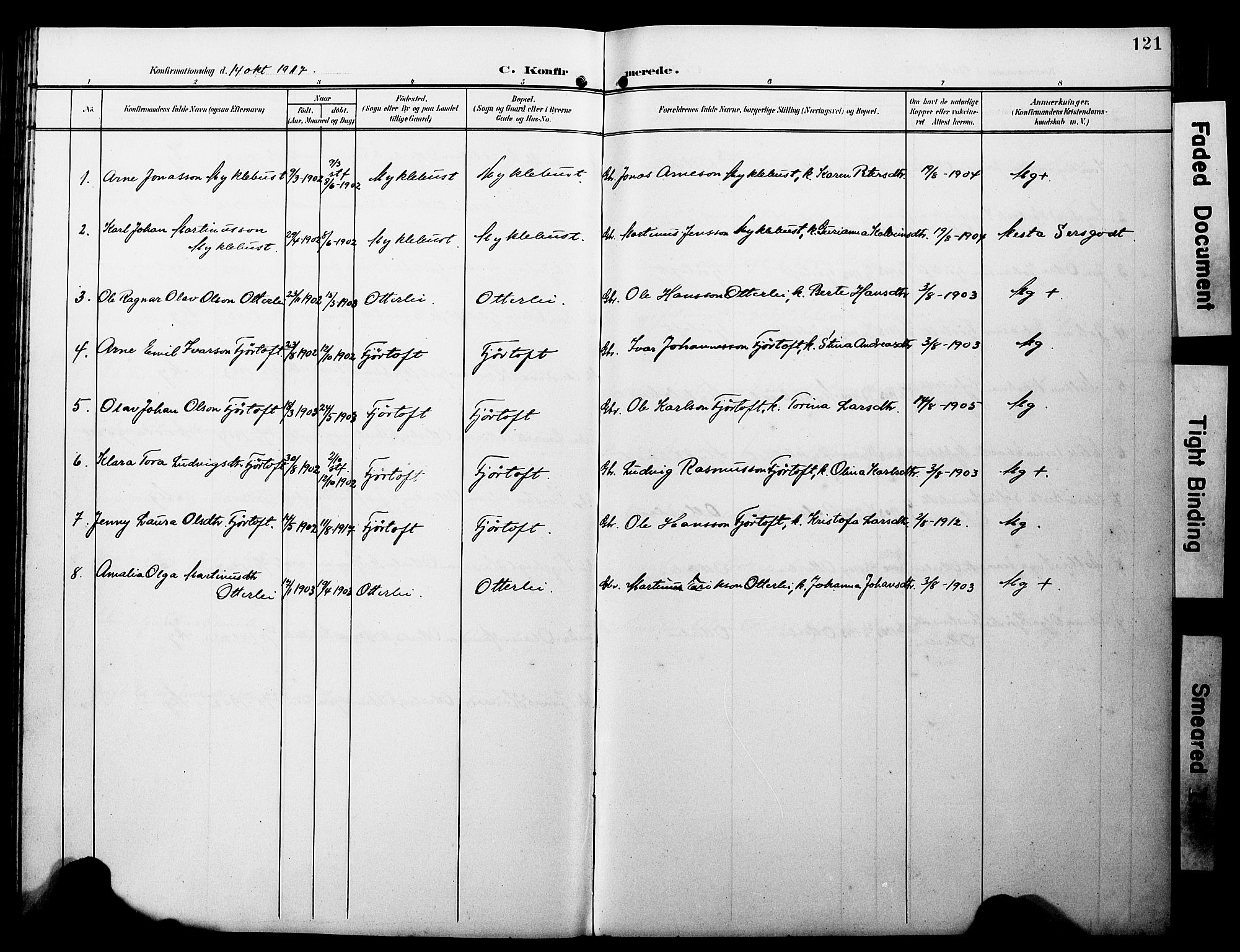 Ministerialprotokoller, klokkerbøker og fødselsregistre - Møre og Romsdal, AV/SAT-A-1454/538/L0524: Parish register (copy) no. 538C02, 1901-1931, p. 121