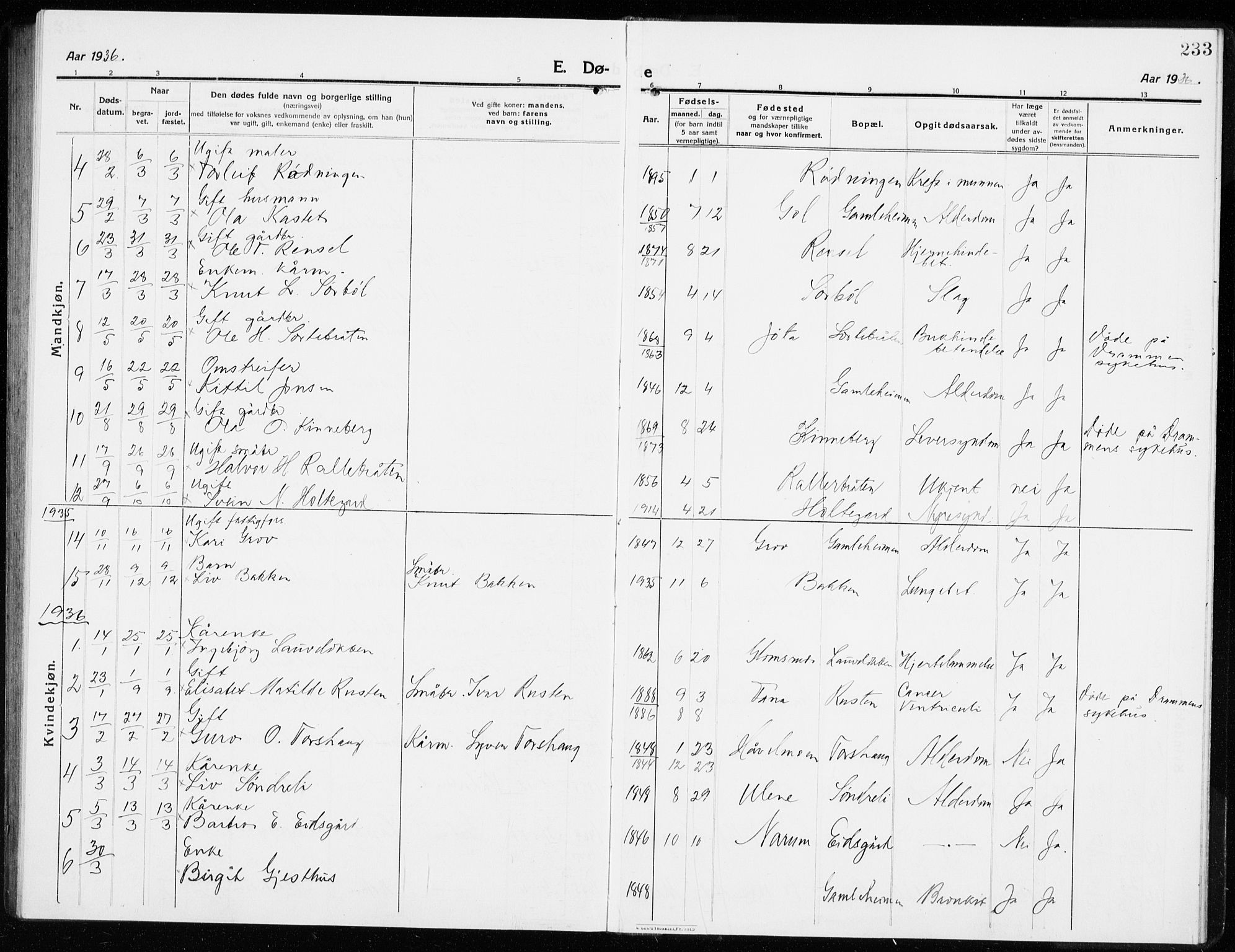 Gol kirkebøker, AV/SAKO-A-226/G/Ga/L0004: Parish register (copy) no. I 4, 1915-1943, p. 233