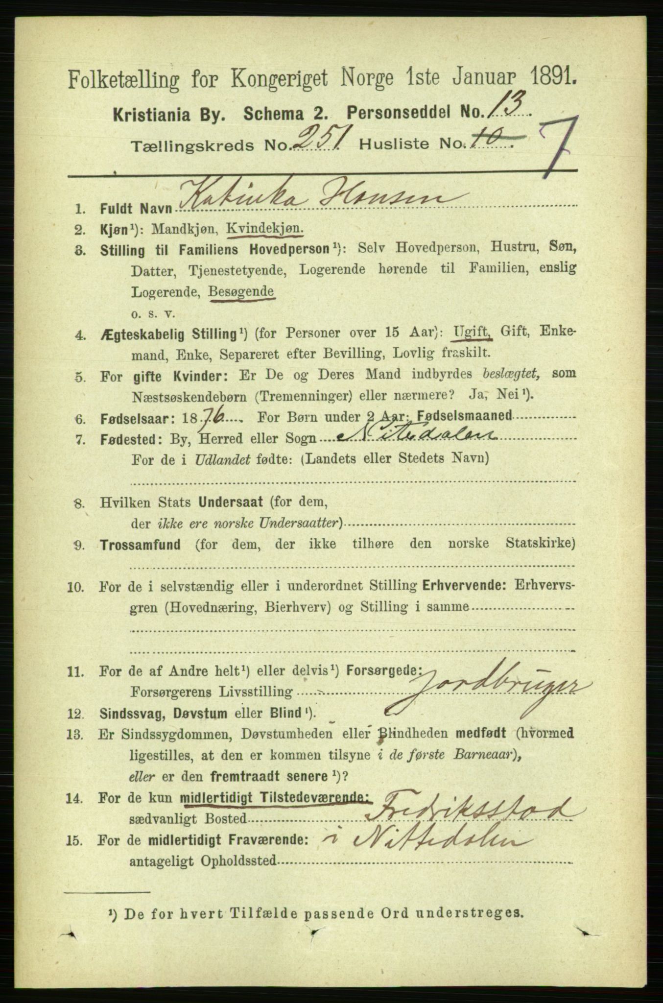 RA, 1891 census for 0301 Kristiania, 1891, p. 153238