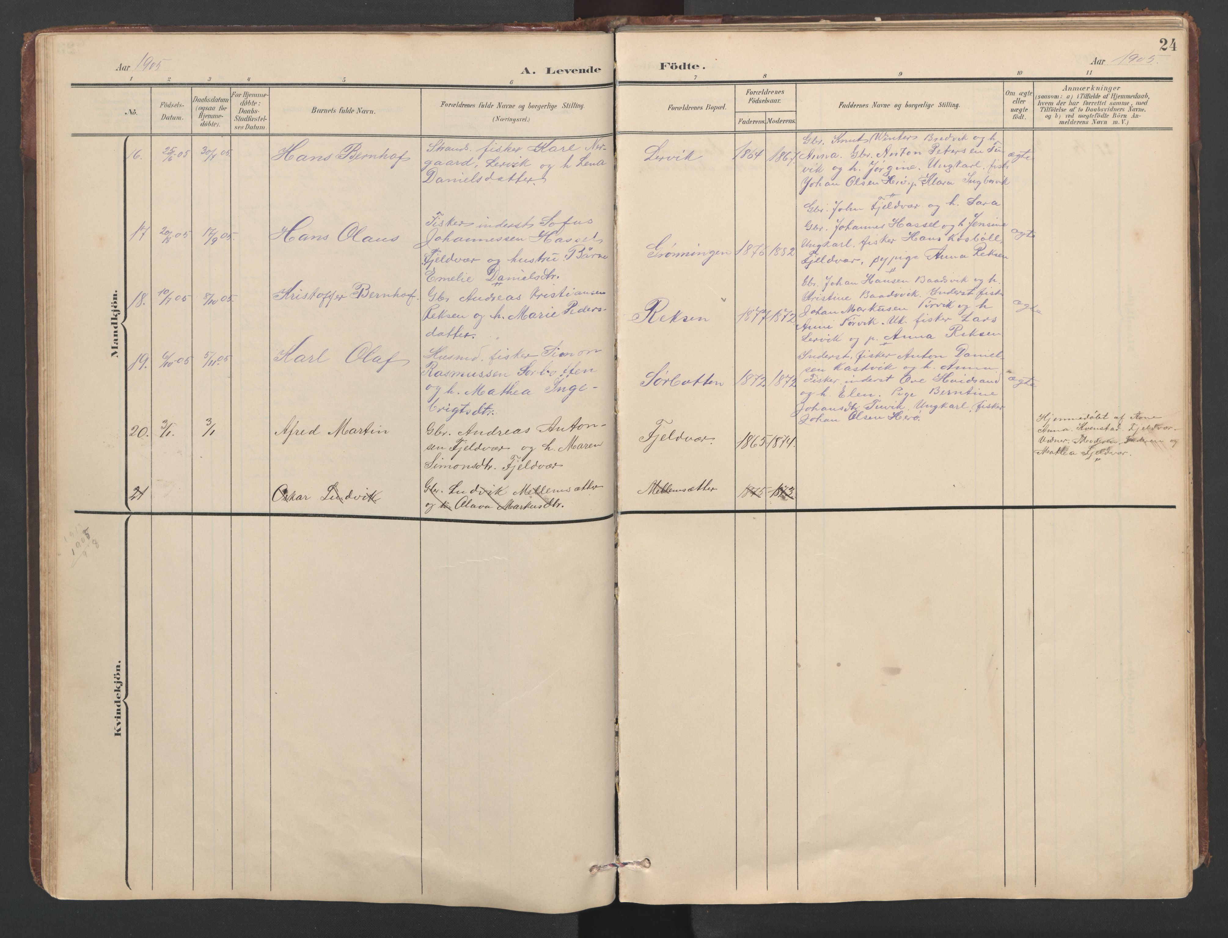 Ministerialprotokoller, klokkerbøker og fødselsregistre - Sør-Trøndelag, AV/SAT-A-1456/638/L0571: Parish register (copy) no. 638C03, 1901-1930, p. 24