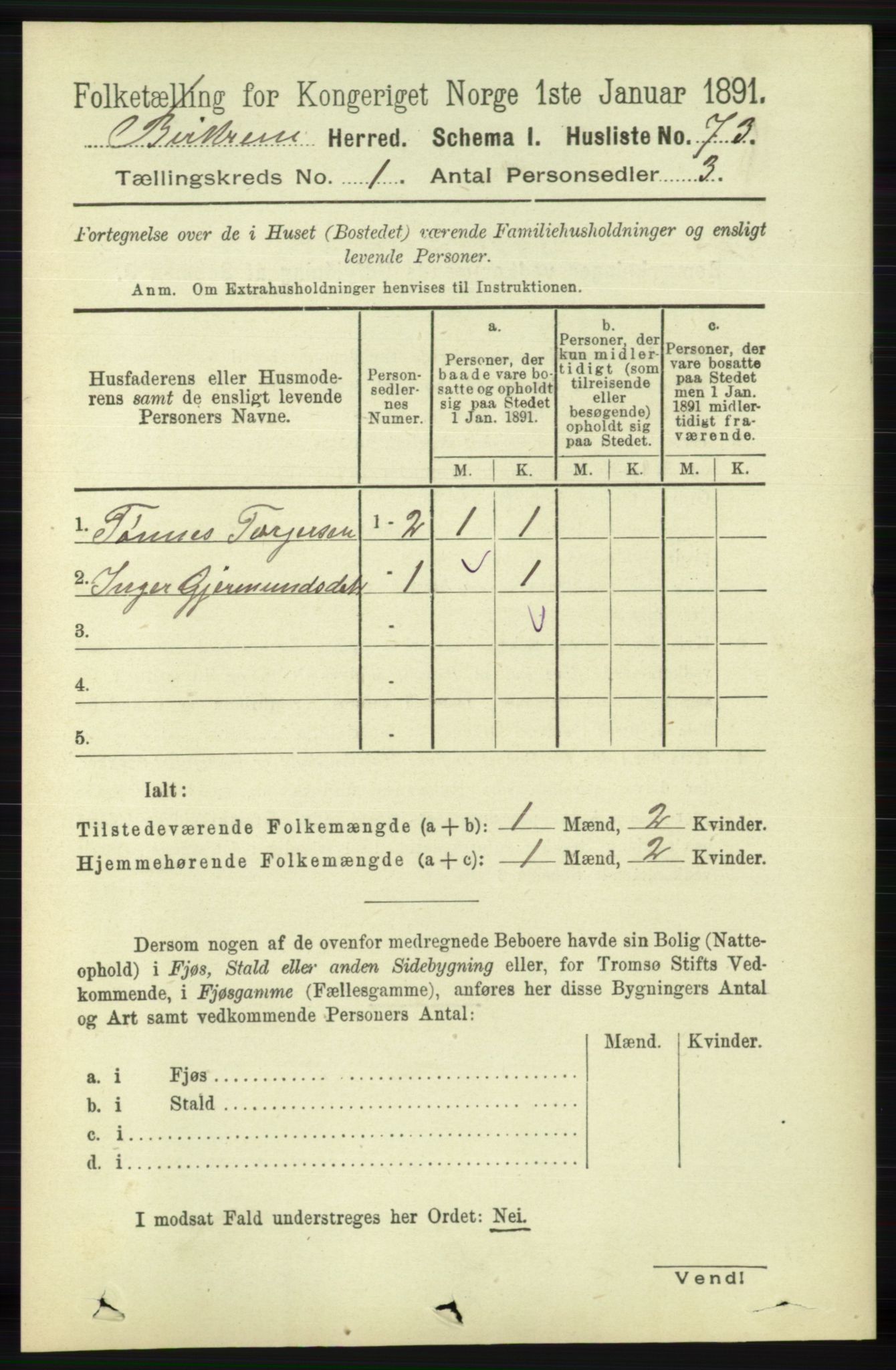 RA, 1891 census for 1114 Bjerkreim, 1891, p. 90