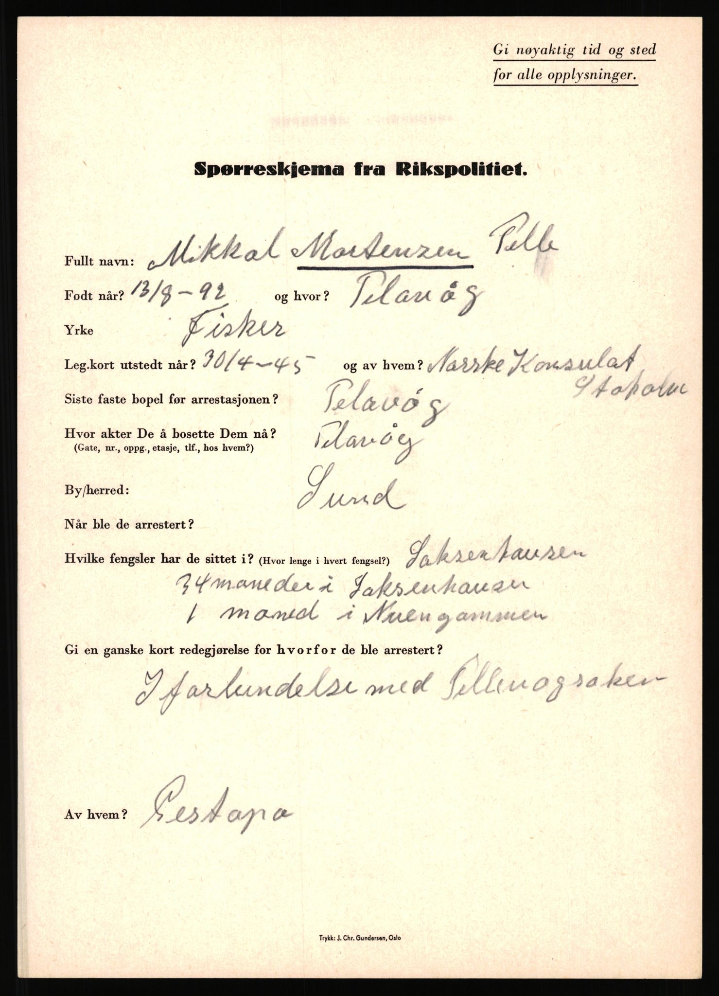 Rikspolitisjefen, AV/RA-S-1560/L/L0012: Mogensen, Øivind - Noraas, Lars, 1940-1945, p. 113