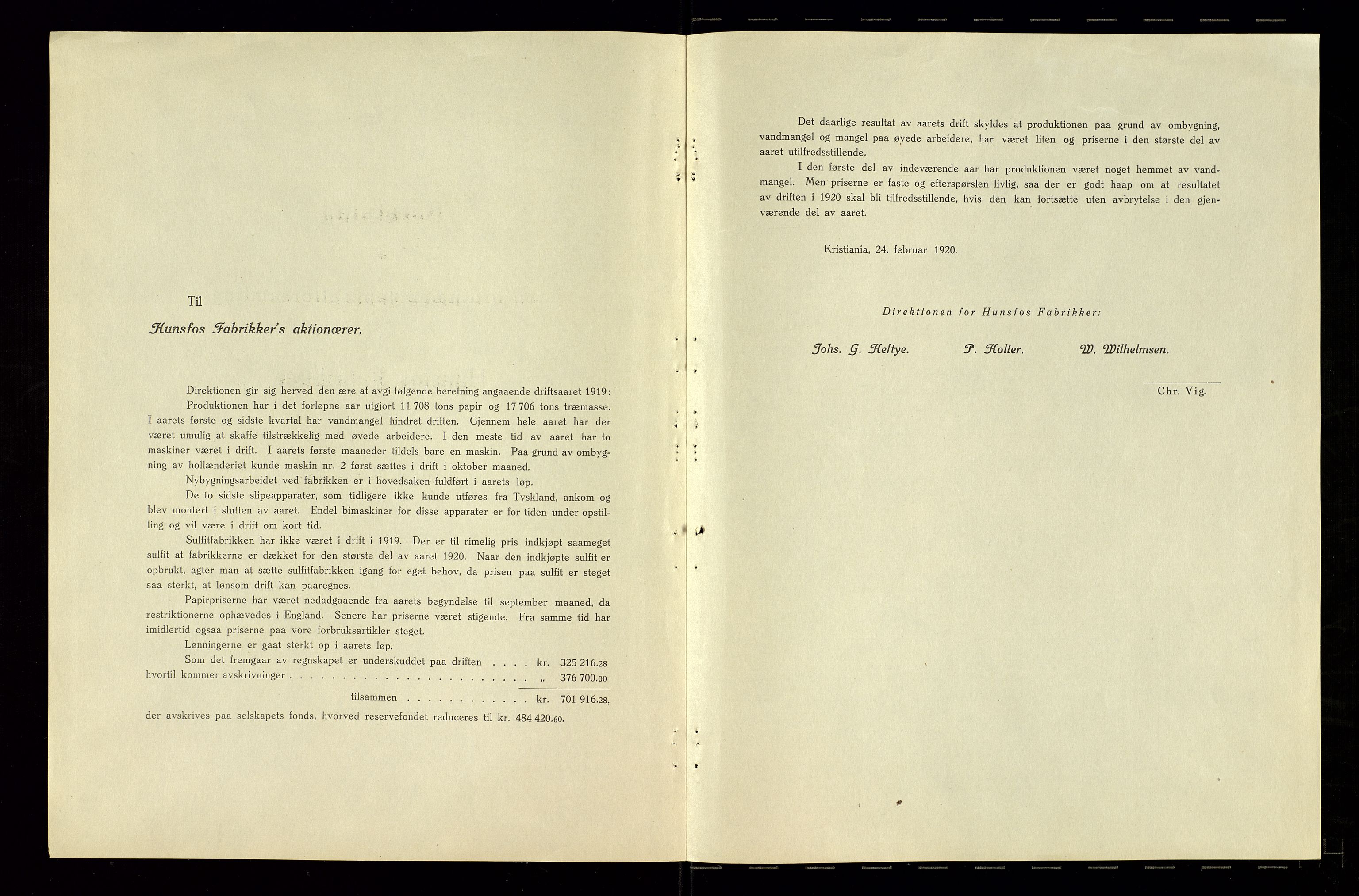 Hunsfos fabrikker, AV/SAK-D/1440/01/L0001/0003: Vedtekter, anmeldelser og årsberetninger / Årsberetninger og regnskap, 1918-1989, p. 10