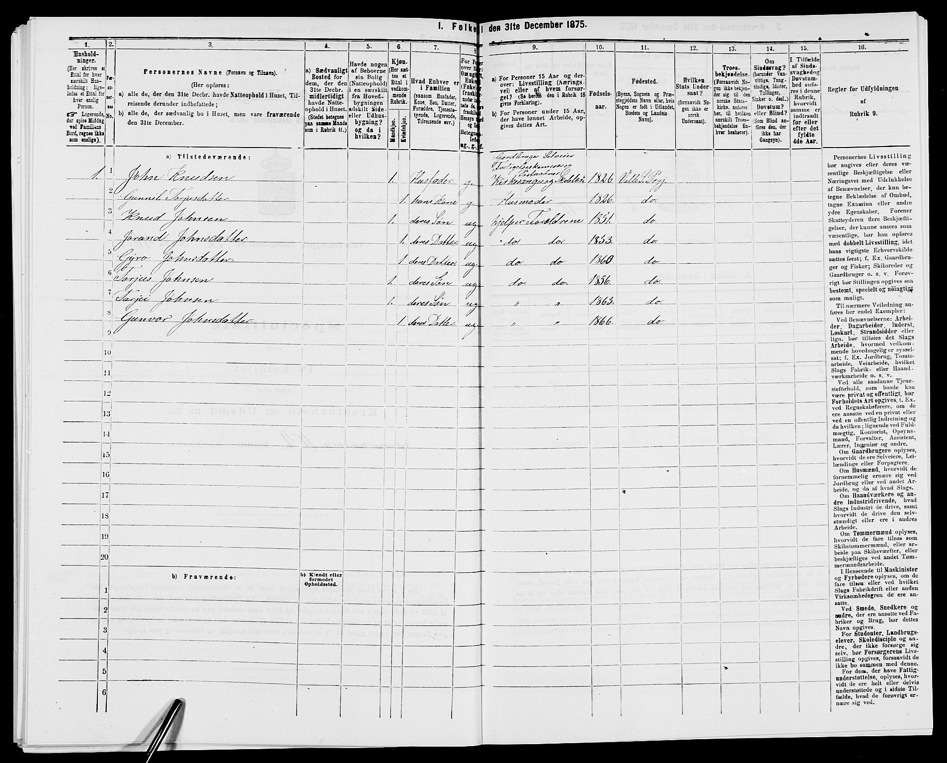 SAK, 1875 census for 0940P Valle, 1875, p. 542