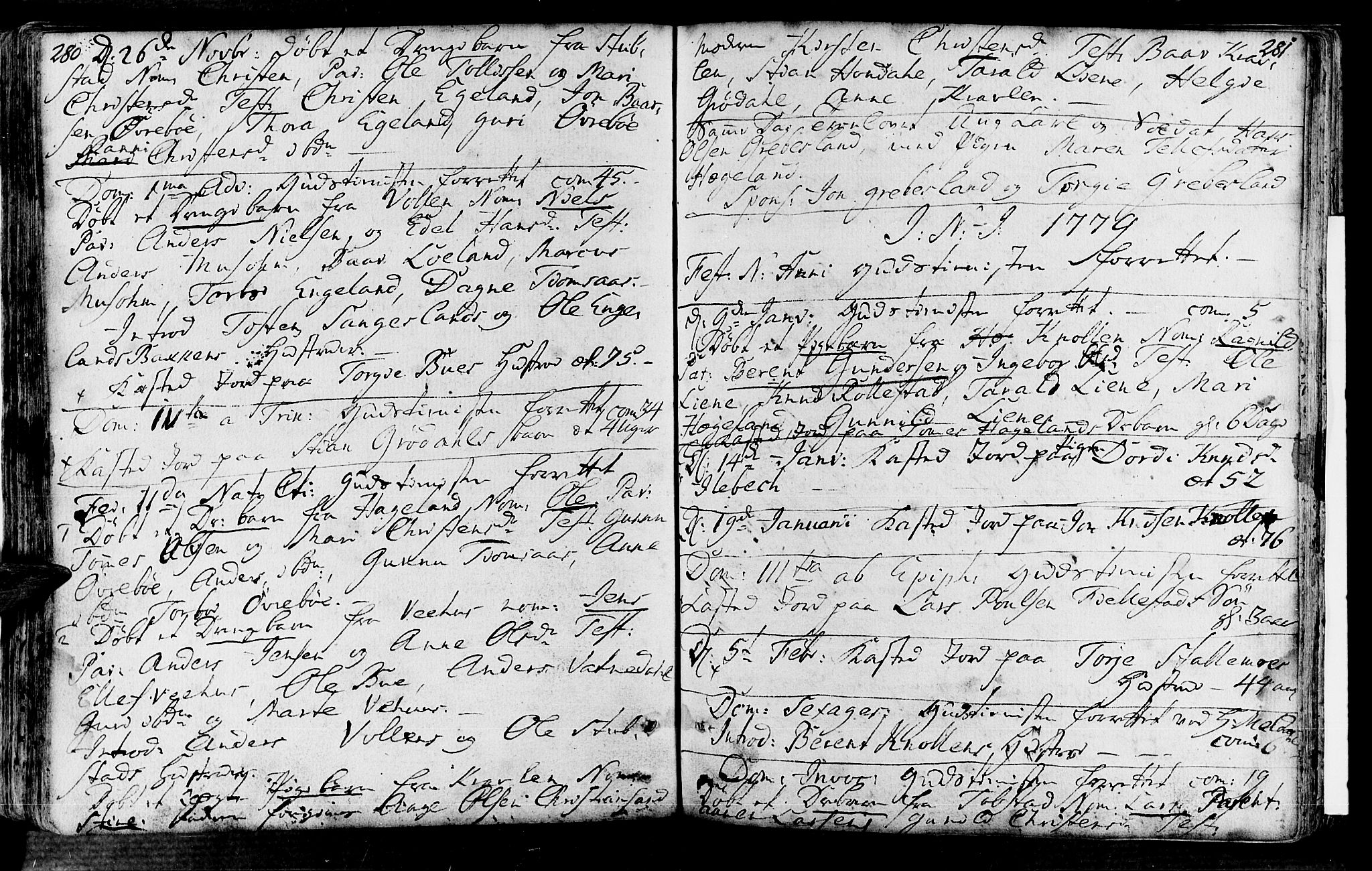 Vennesla sokneprestkontor, AV/SAK-1111-0045/Fa/Fac/L0001: Parish register (official) no. A 1, 1743-1784, p. 280-281