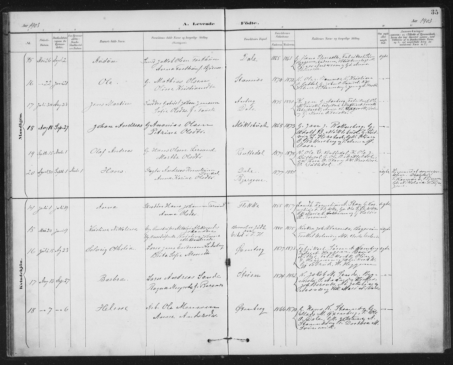 Fjaler sokneprestembete, AV/SAB-A-79801/H/Hab/Habc/L0003: Parish register (copy) no. C 3, 1894-1917, p. 35