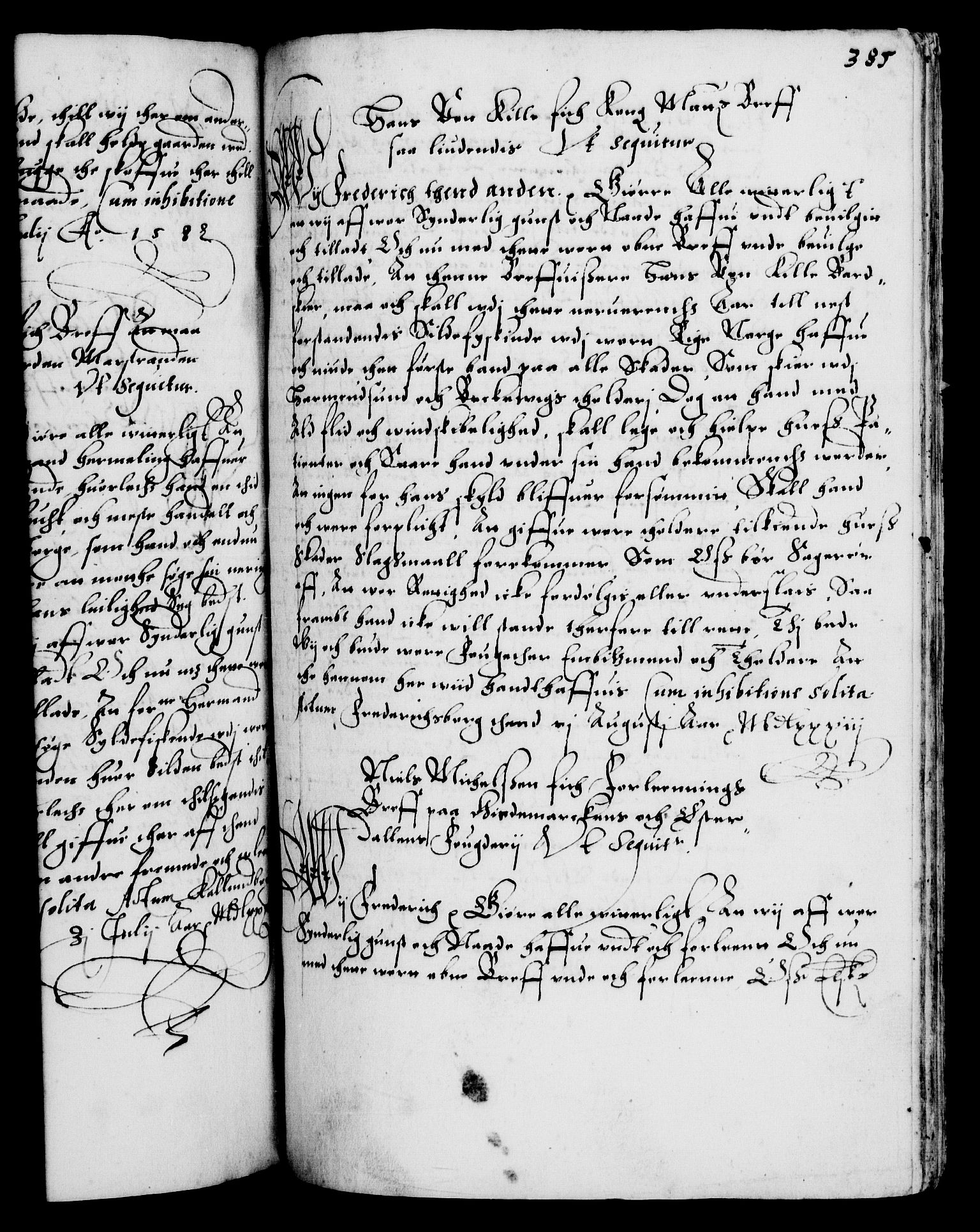 Danske Kanselli 1572-1799, RA/EA-3023/F/Fc/Fca/Fcaa/L0001: Norske registre (mikrofilm), 1572-1588, p. 385a