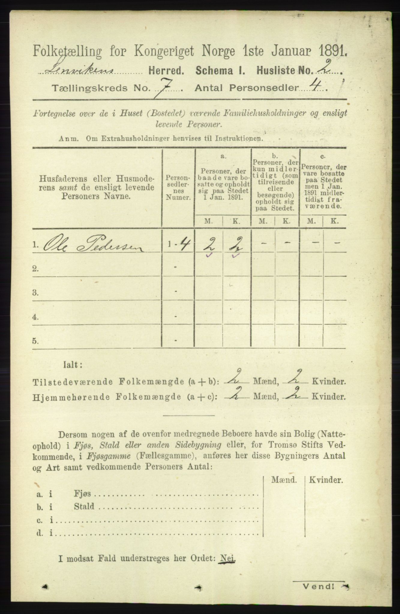 RA, 1891 census for 1931 Lenvik, 1891, p. 3700