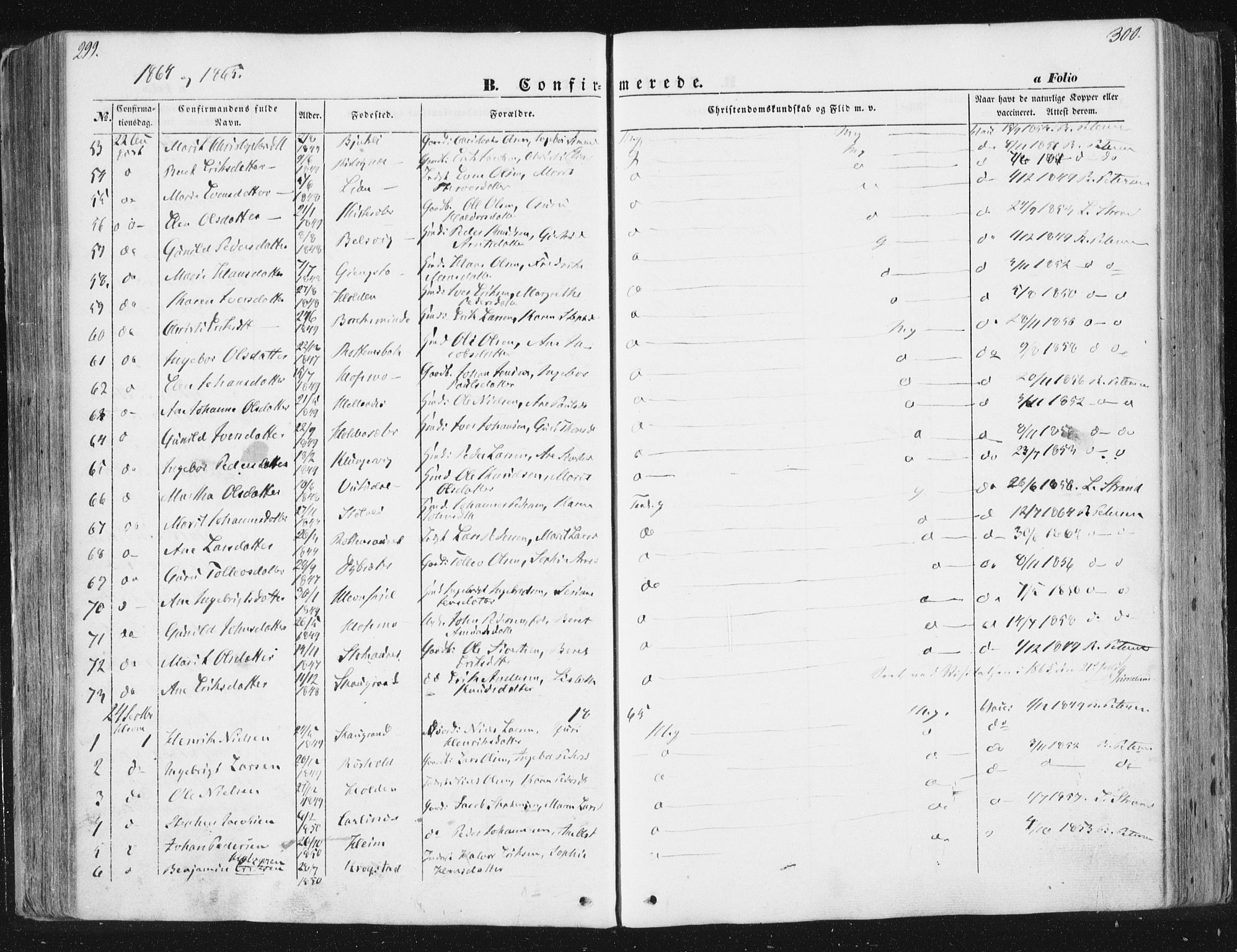 Ministerialprotokoller, klokkerbøker og fødselsregistre - Sør-Trøndelag, SAT/A-1456/630/L0494: Parish register (official) no. 630A07, 1852-1868, p. 299-300
