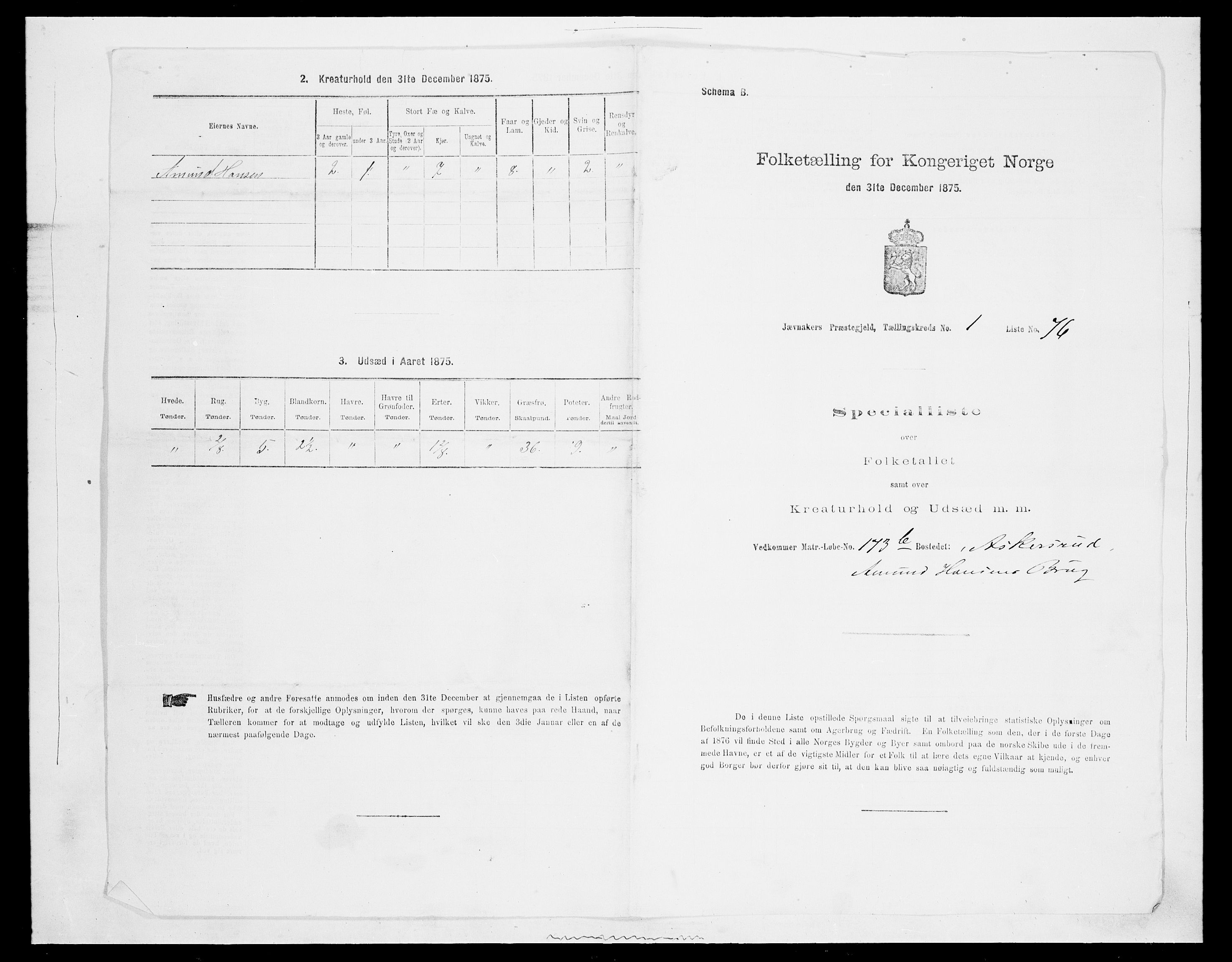 SAH, 1875 census for 0532P Jevnaker, 1875, p. 263